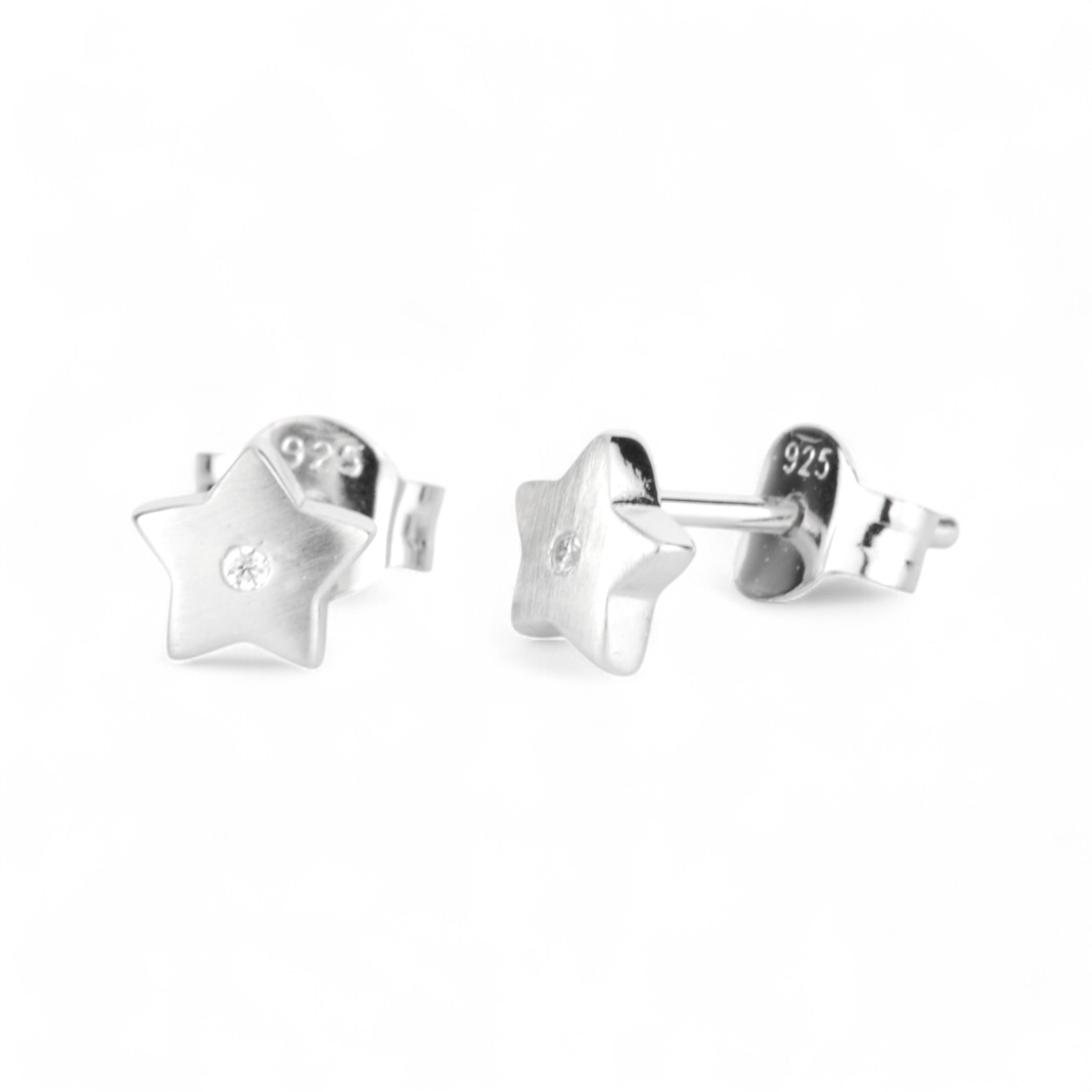 Schmidt Kinderohrstecker Stern aus 925 Silber mit Zirkonia für Kinder, silberfarben, 5,6 mm