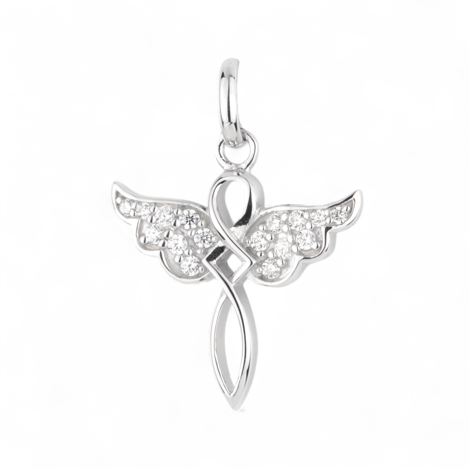 Glücksanhänger Engel aus 925 Silber mit Zirkonia für Damen - 20,8x15,5mm, silberfarben von Schmidt