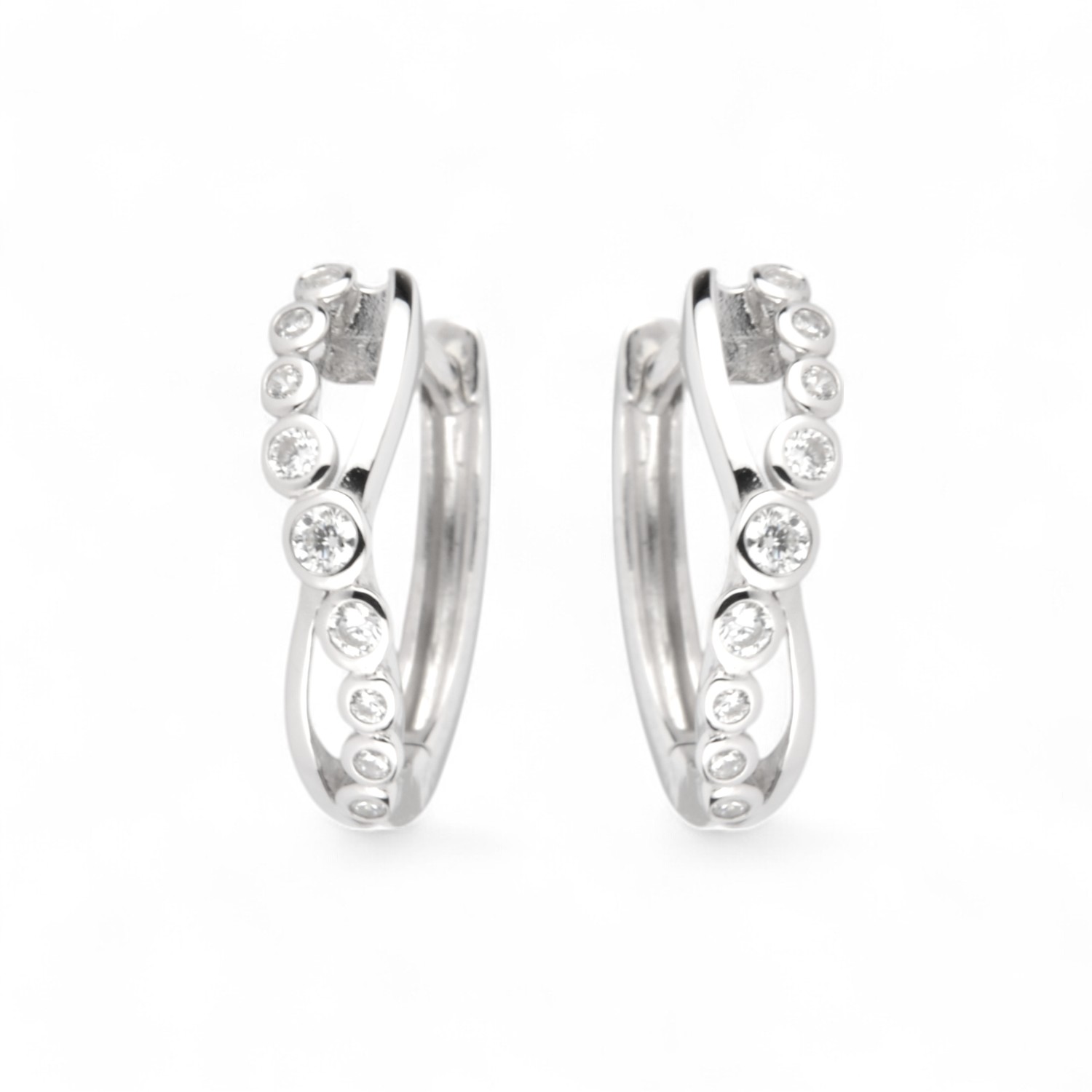 Schmidt Creole aus 925 Silber mit Zirkonia für Damen, 14,7x3,9mm, eleganter Ohrschmuck in Silberfarben