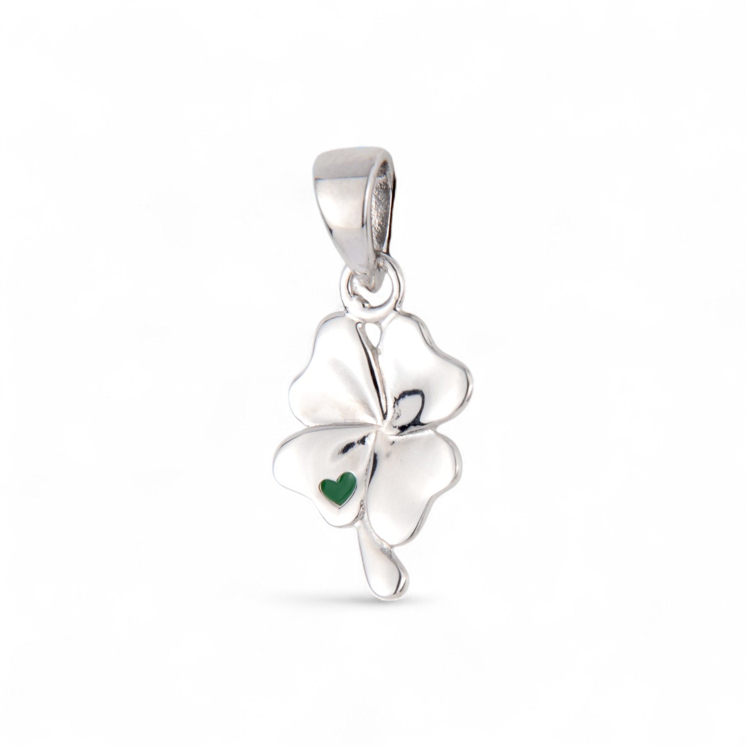 Schmidt Glückskleeblatt Anhänger aus 925 Silber für Damen, silberfarben mit grünen Akzenten, 18x8,7mm