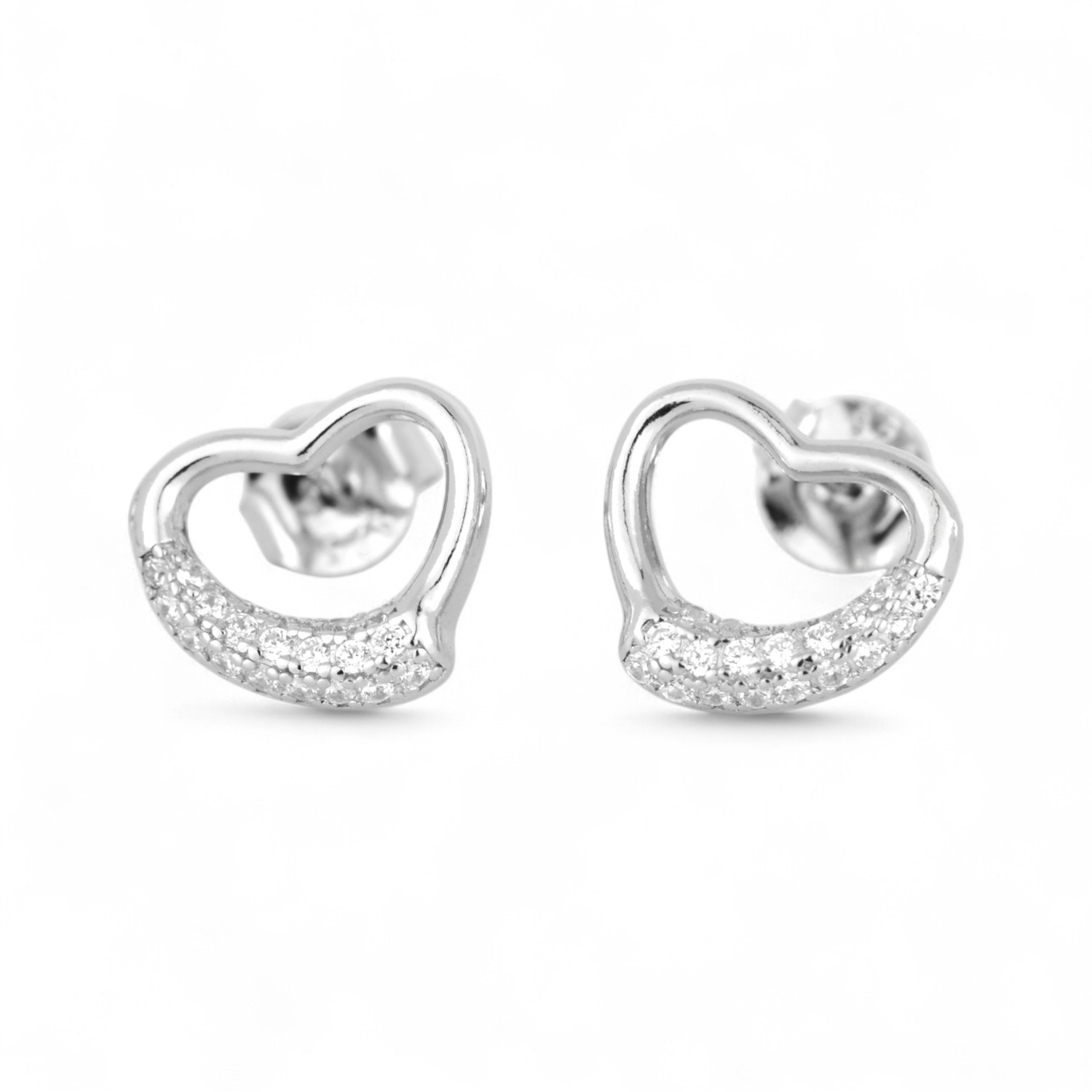 Schmidt Ohrstecker Herz aus 925 Silber mit Zirkonia für Damen, silberfarben, 9,2x10,4mm