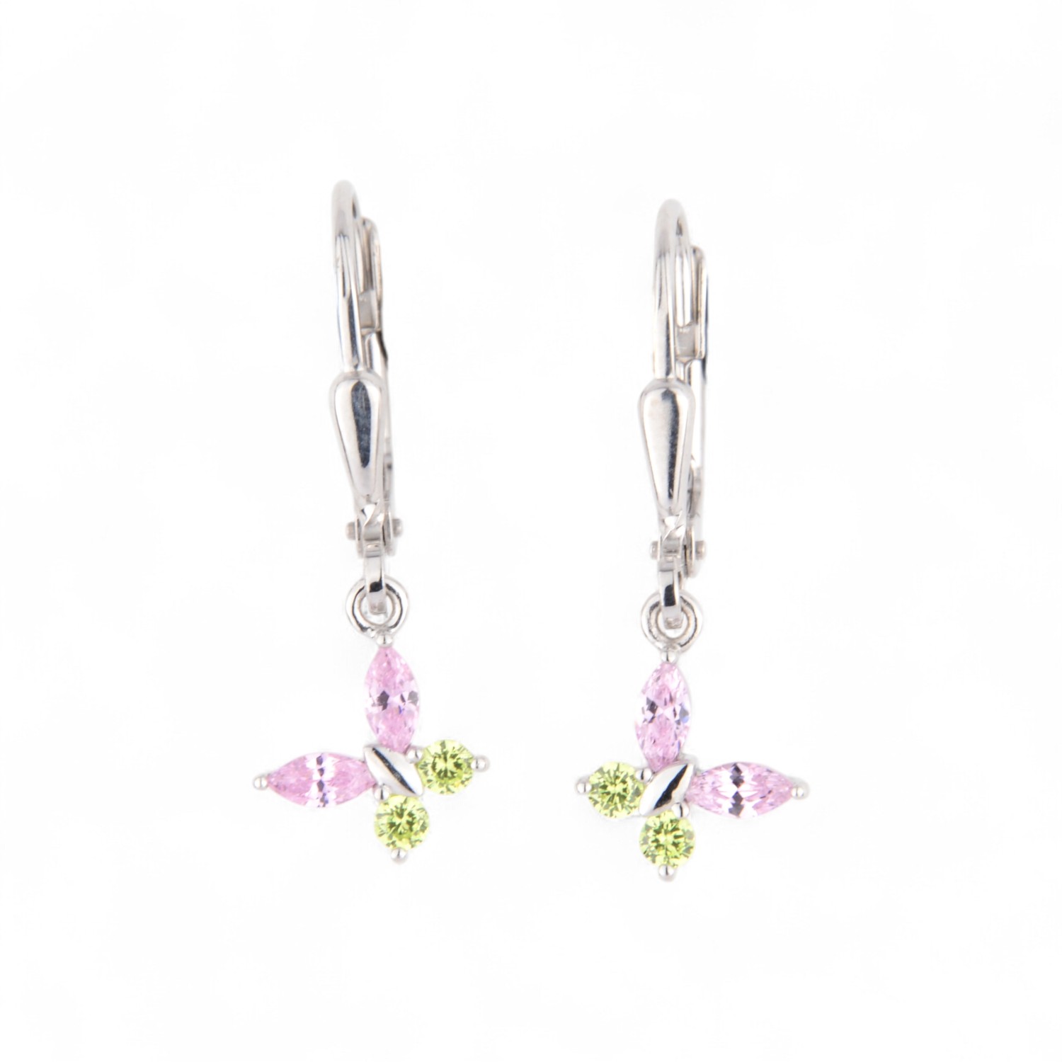 Schmidt Kinderohrhänger Schmetterling aus 925 Silber in Silber, Grün und Rosa für Mädchen