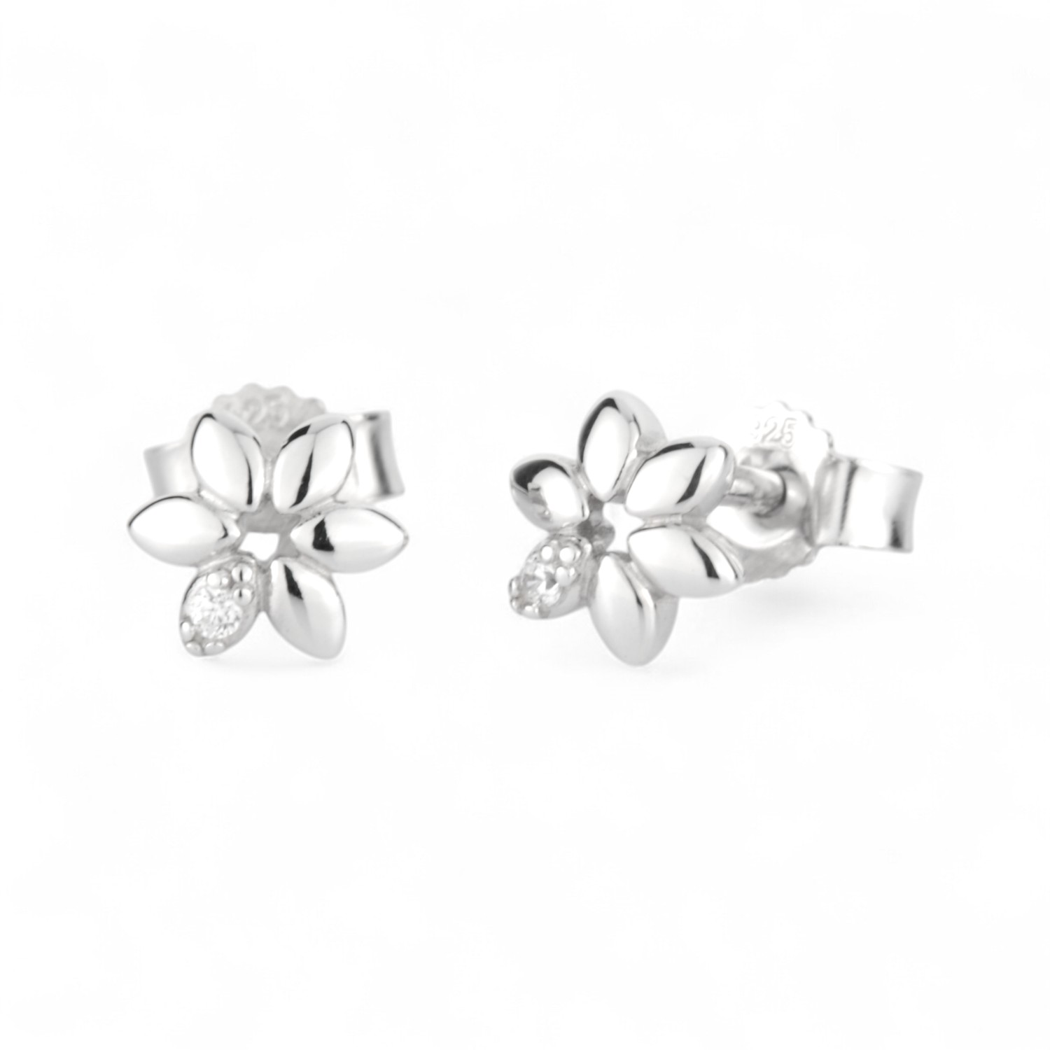 Schmidt Ohrstecker Blume aus 925 Silber mit Zirkonia für Damen und Kinder, 6,2 mm, silberfarben