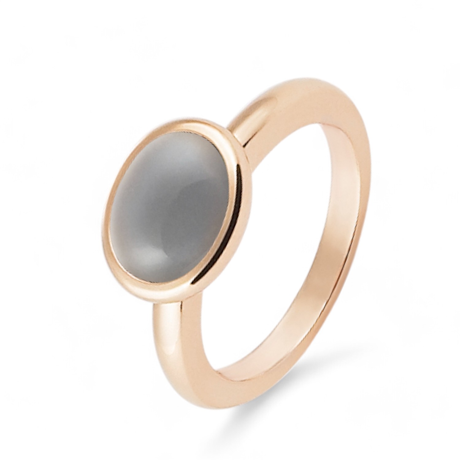 AMICI Damenring aus 750er Gold mit grauem Mondstein 2,48 ct. in rot/roségoldfarben, Ringgröße 55