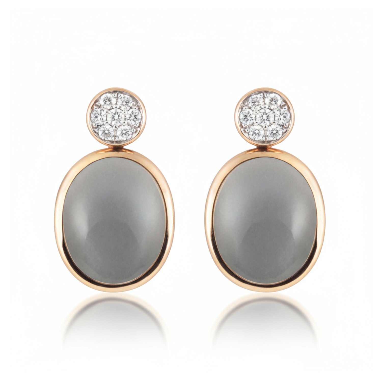 AMICI Damen Ohrringe mit 14 Brillanten und grauem Mondstein aus 750er Gold, rot/roségoldfarben