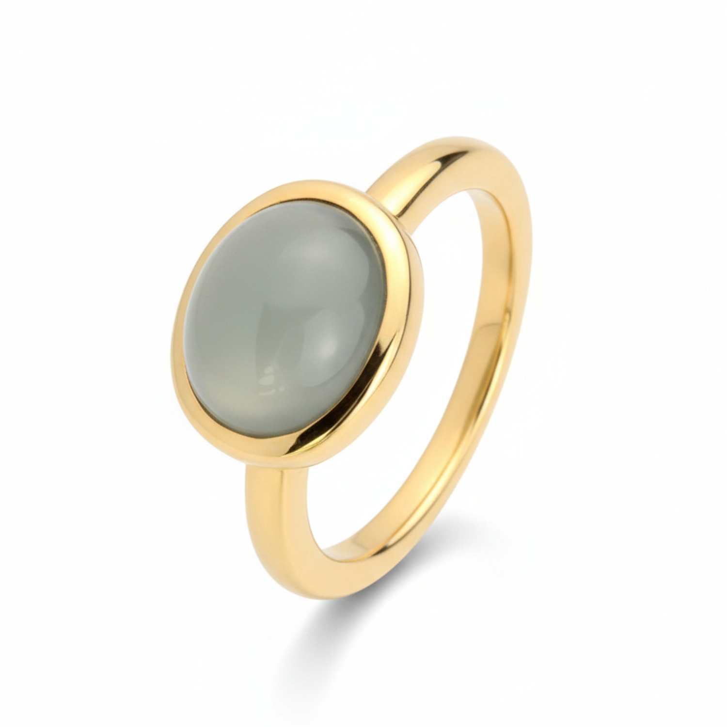 AMICI Damenring aus 750 Gold mit 2,43 ct Prehnit in Gold und Grün, Ringgröße 54