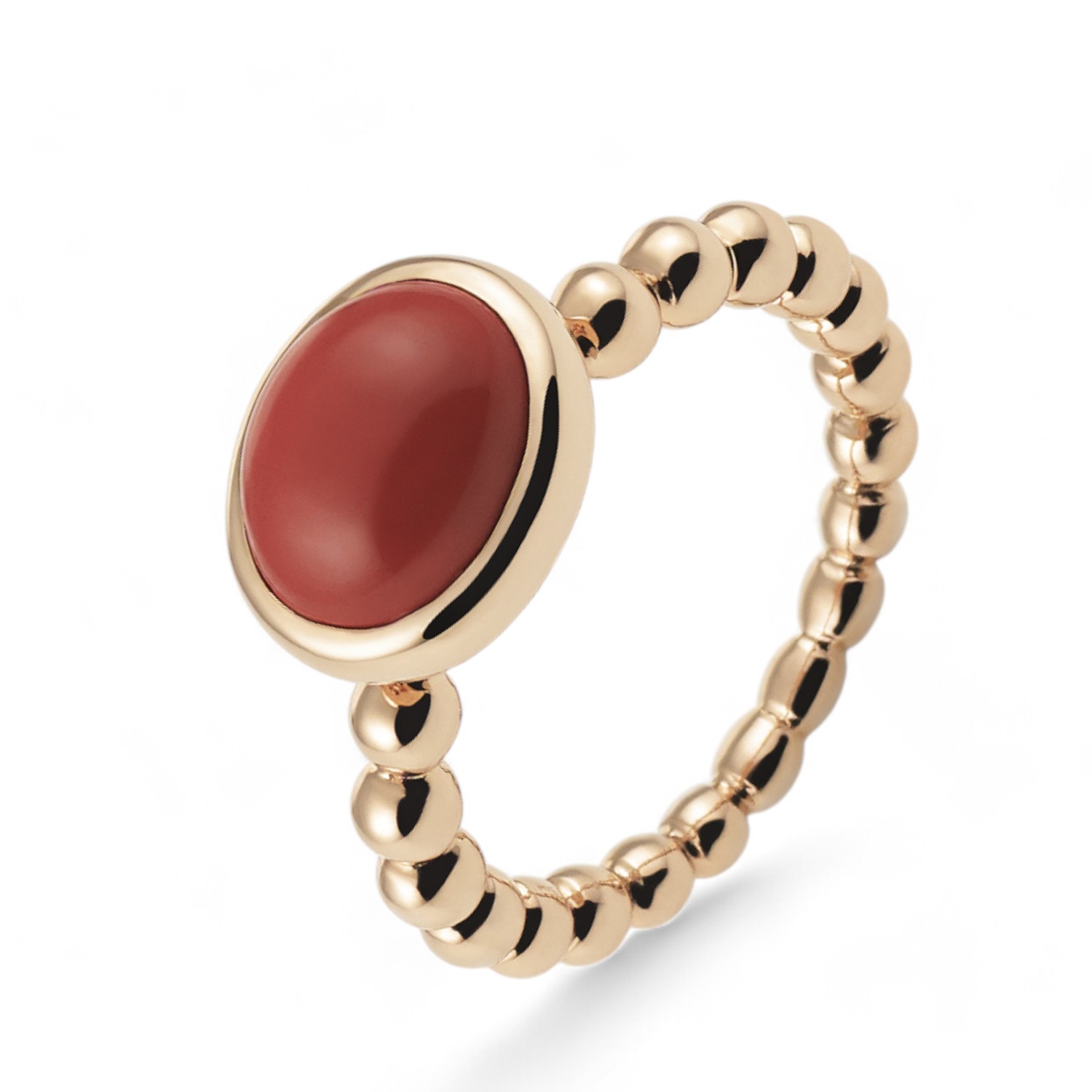 AMICI Damenring aus 750er Gold mit roter rekonstruierter Koralle, Größe 54, roségoldfarben, elegant und