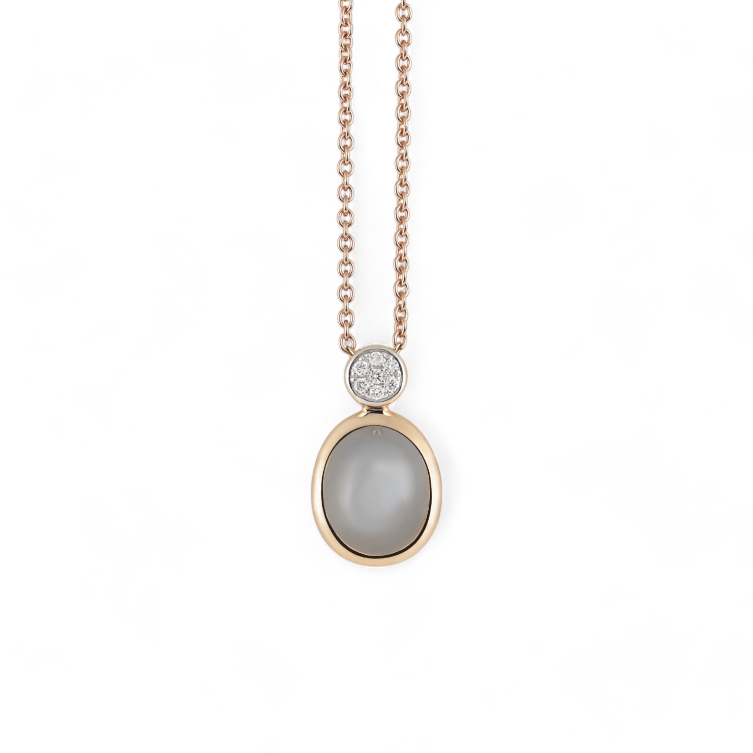 AMICI Collier Damen 42cm mit 8 Brillanten Wesselton-Weiß & grauem Mondstein in 750er Gold roségoldfarben