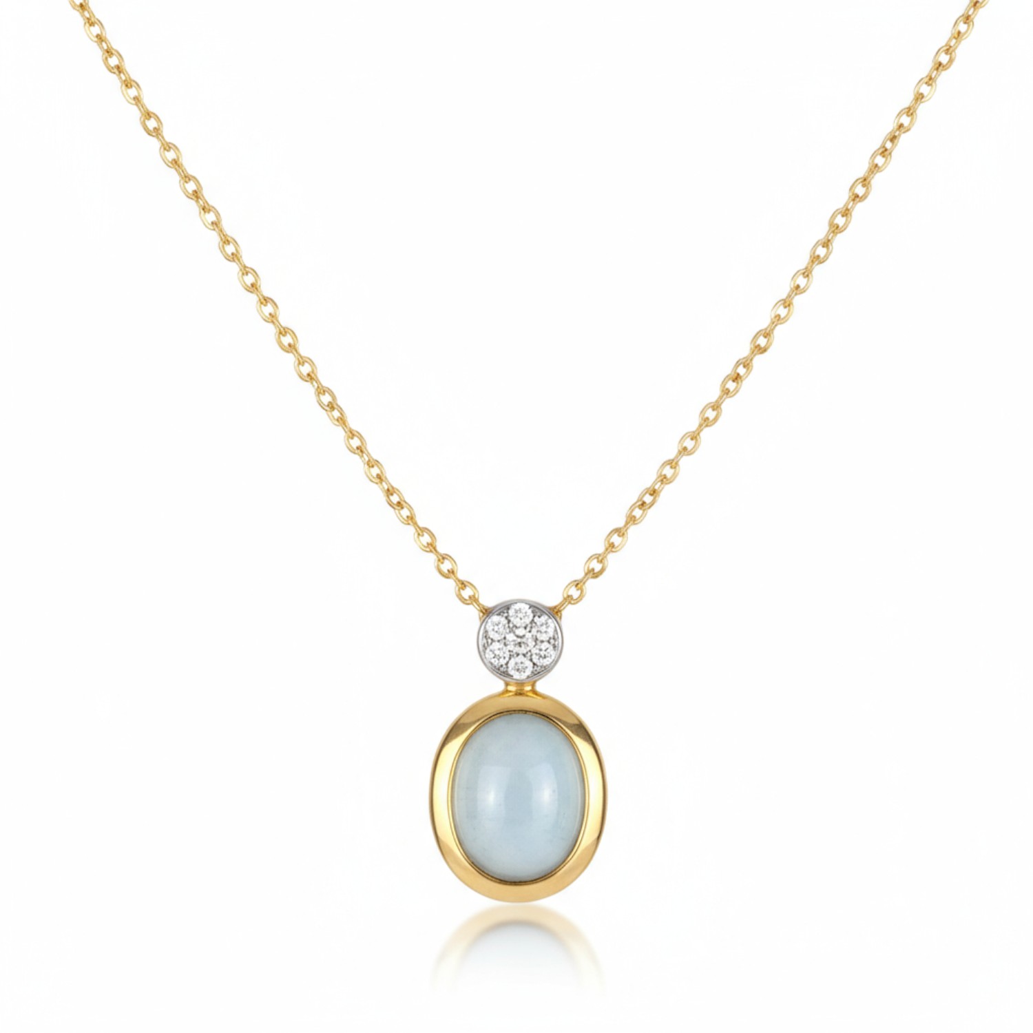 AMICI Collier mit Brillanten und Prehnit, goldfarben, 42cm, Damenkette, 8 Diamanten, elegant und zeitlos
