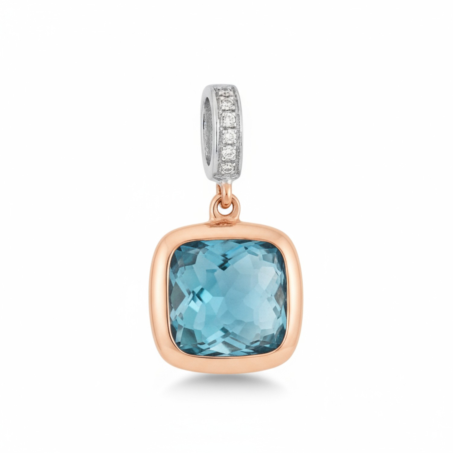 AMICI Damen Anhänger mit Brillanten und London Blue Topaz in Roségold, 20x11mm, 6 Diamanten, elegant