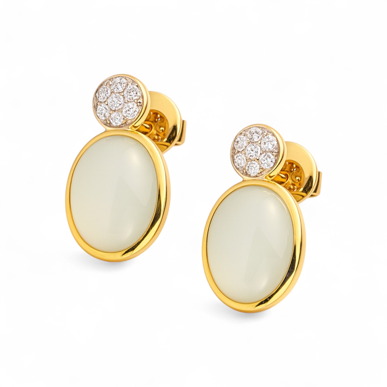 AMICI Ohrringe mit Brillanten und Prehnit, goldfarben, 16x9mm, Damen Ohrschmuck, 14 Diamanten, 0,12 Carat