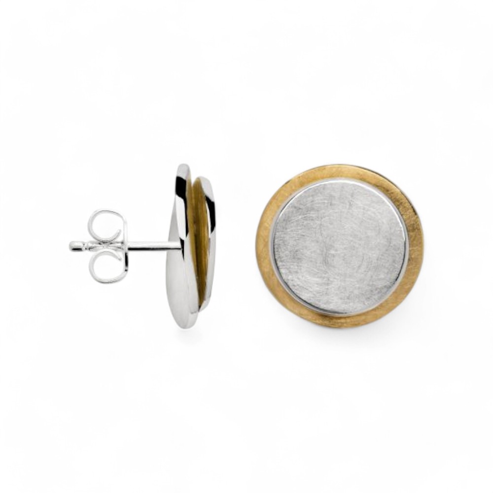 Ohrstecker Hello Bicolor von Bastian aus 925er Silber und vergoldetem Silber für Damen, Ø 15mm, silber-gold
