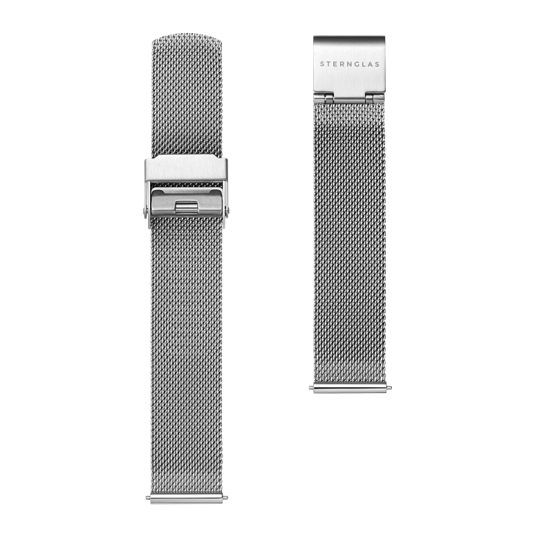 STERNGLAS Milanaise 16 Uhrenarmband Damen, Edelstahl, Silber, Schnellverschluss, 16mm
