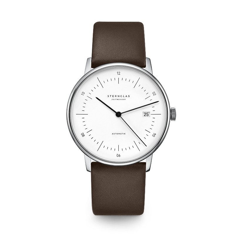 STERNGLAS NAOS AUTOMATIK Armbanduhr, 38mm Edelstahl & Lederband dunkelbraun, Safirglas, 5 Bar