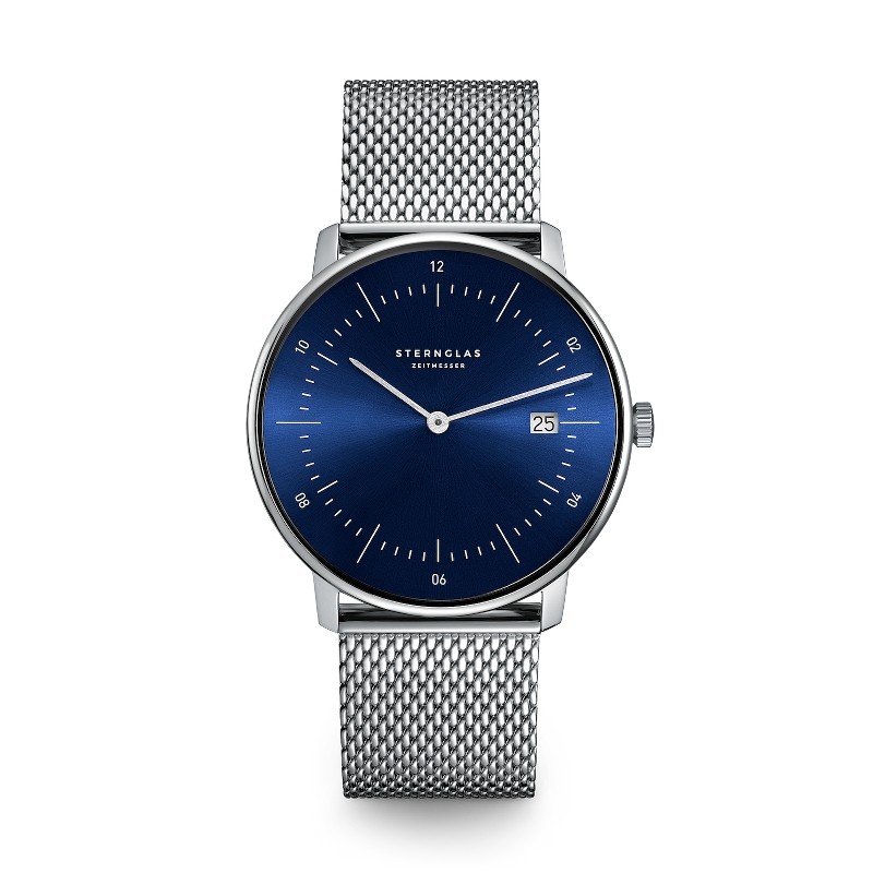 STERNGLAS NAOS Sonnenschliff Unisex Armbanduhr, 38mm, Edelstahl, blau/silber, Safirglas, 5 Bar