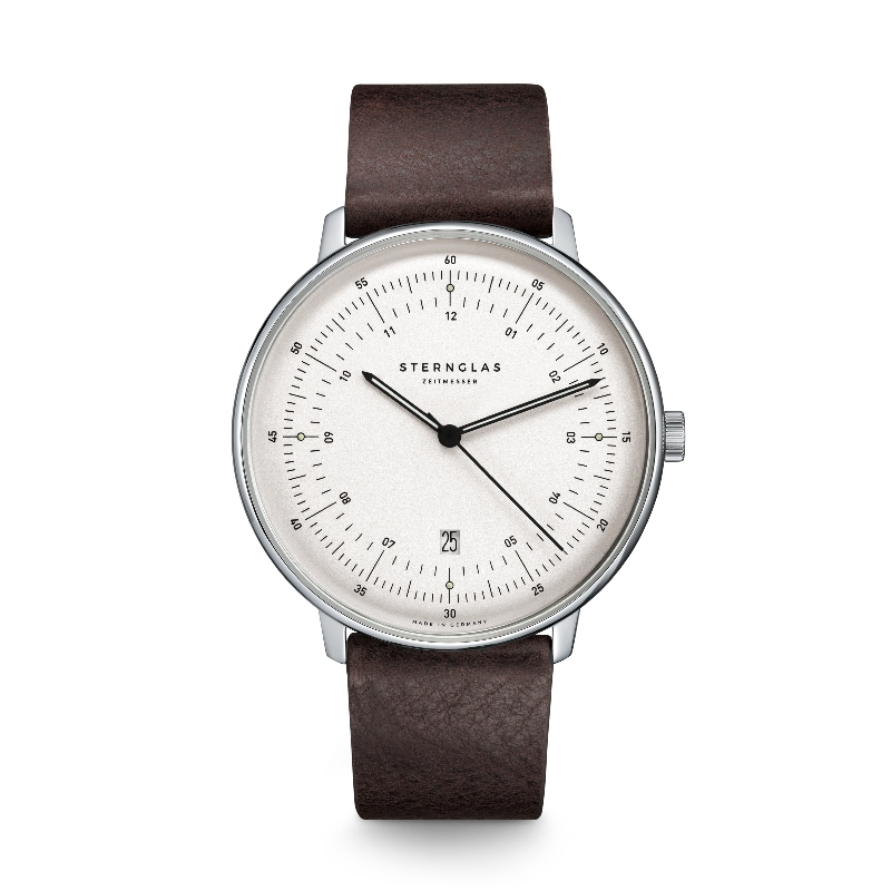 STERNGLAS Hamburg Herrenuhr Silber/Braun, Lederarmband, 42mm Edelstahl, Safirglas, 5 Bar