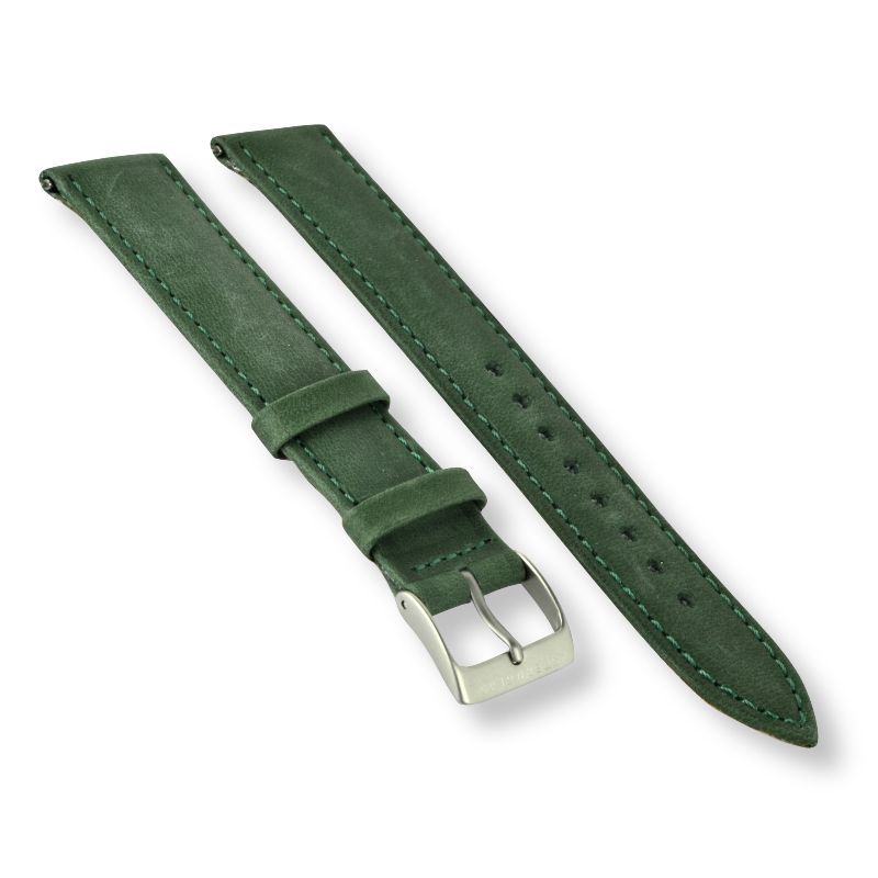 STERNGLAS Modera 20 mm Uhrenarmband aus grünem Leder mit silberner Schließe für Herren und Damen