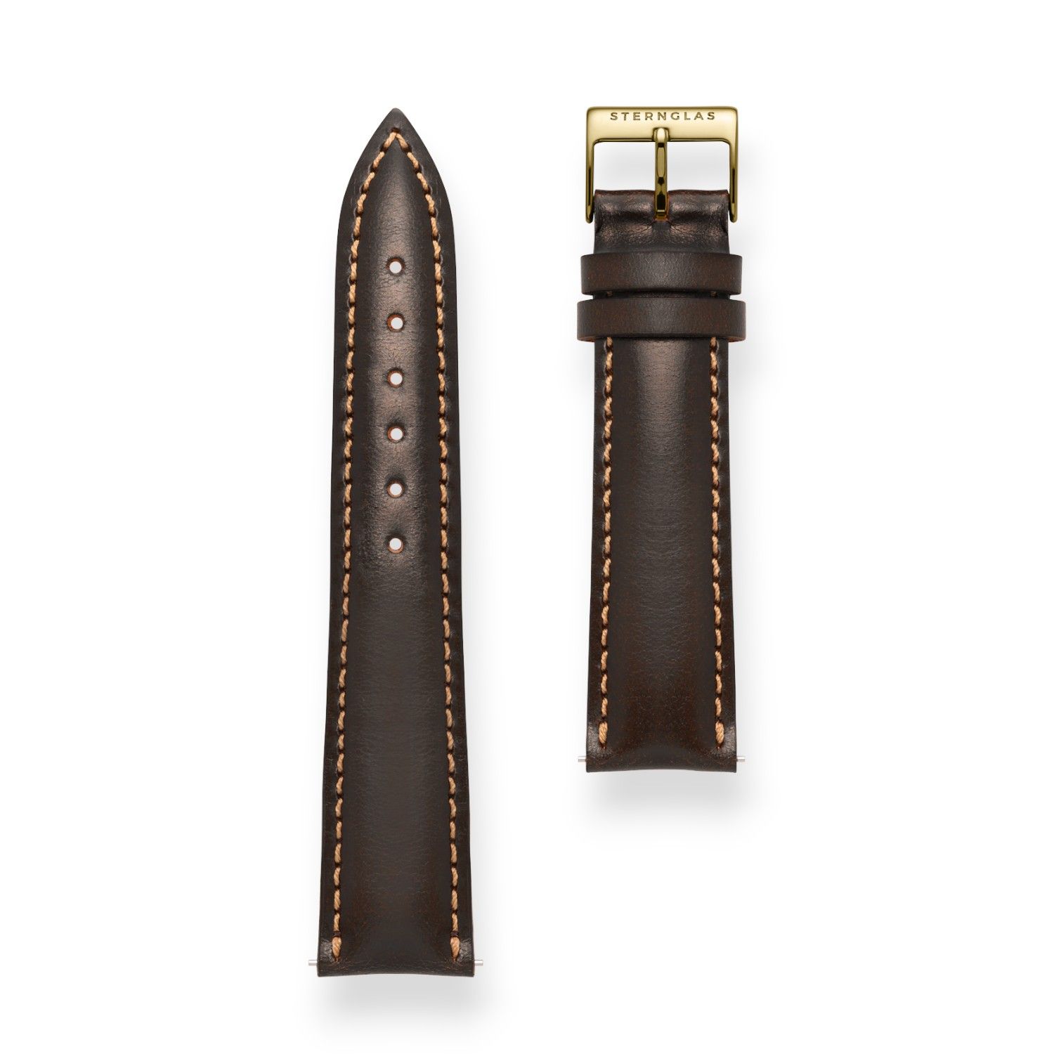 STERNGLAS Bridle 20 Uhrenarmband dunkelbraun Leder mit goldfarbener Schließe für Herren und Damen