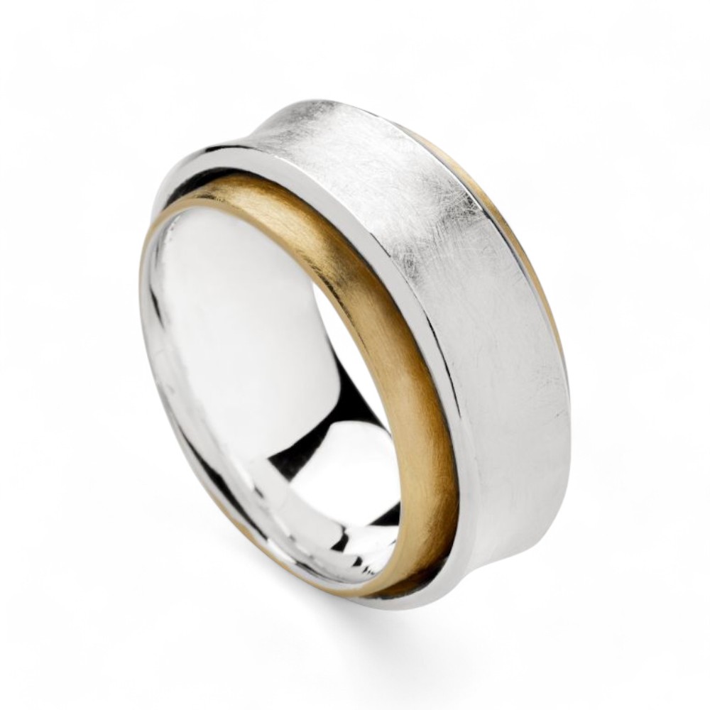 Bastian Ring Hello Bicolor für Damen, 925 Silber & vergoldet, Größe 60