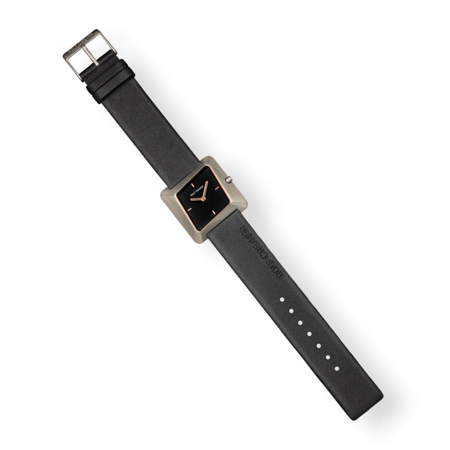 Rolf Cremer Twister Damen Armbanduhr schwarz Edelstahl 32mm Quarz-Analog mit rosé Zeigern und Lederarmband