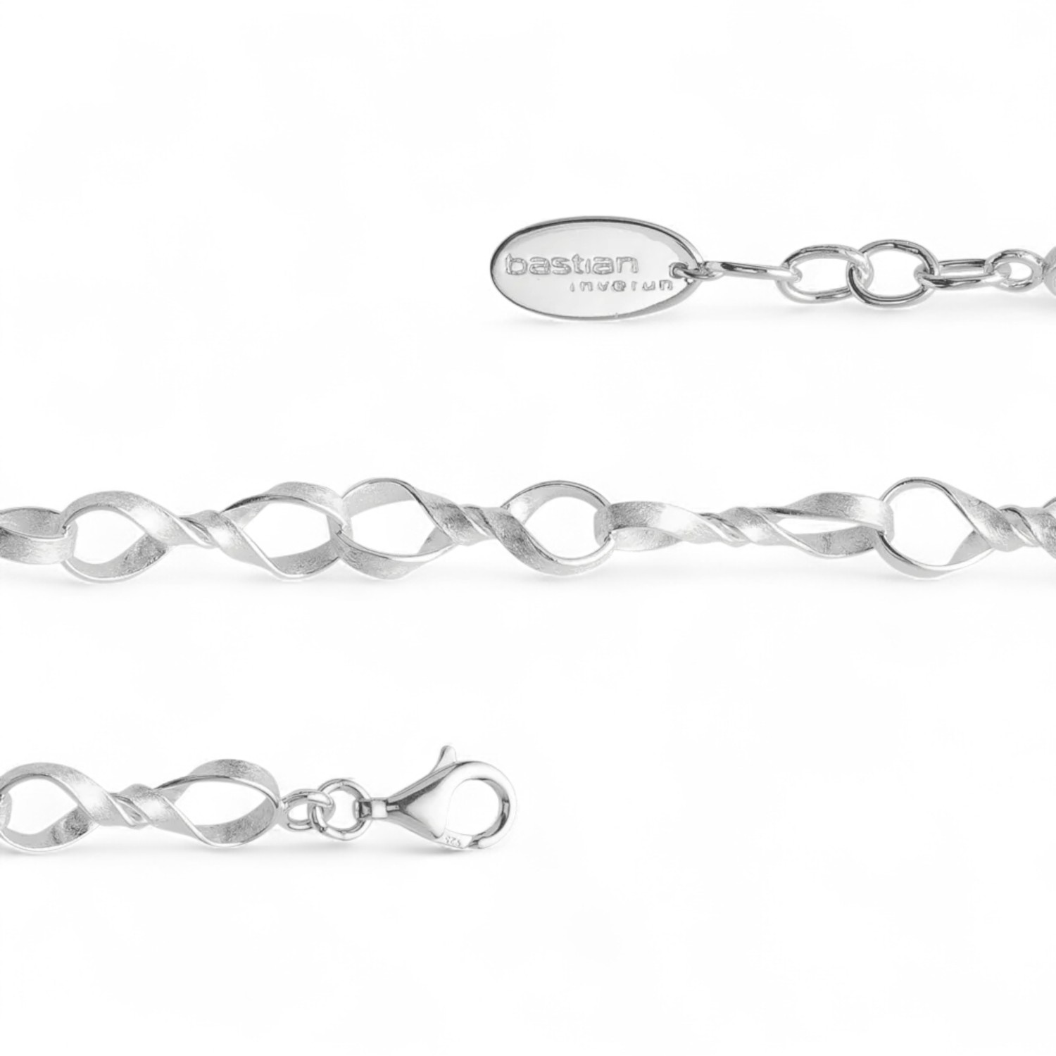 Bastian Armband Twisted Romance für Damen, 925 Silber, 19cm + 1,5cm, silberfarben, 8mm Armschmuck