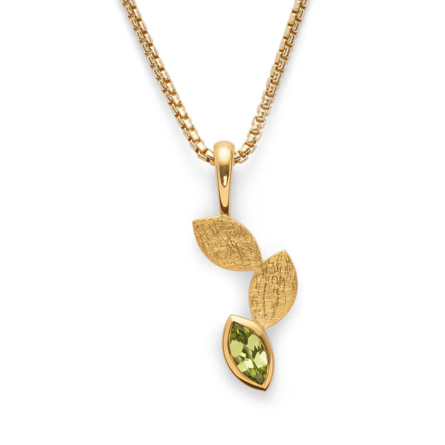 Bastian Anhänger Spring Leaves Damen 925 Silber vergoldet mit Peridot, goldfarben-grün, 12x29mm
