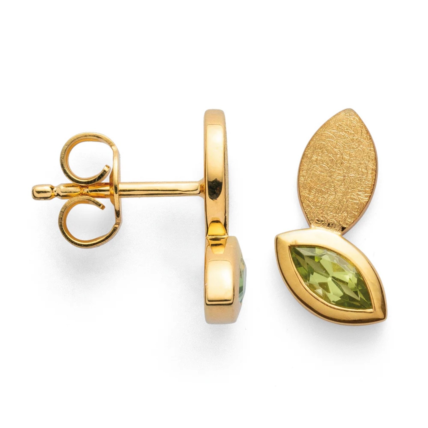 Bastian Ohrstecker Spring Leaves aus 925 Silber vergoldet mit Peridot, goldfarben-grün, 7x12mm für Damen
