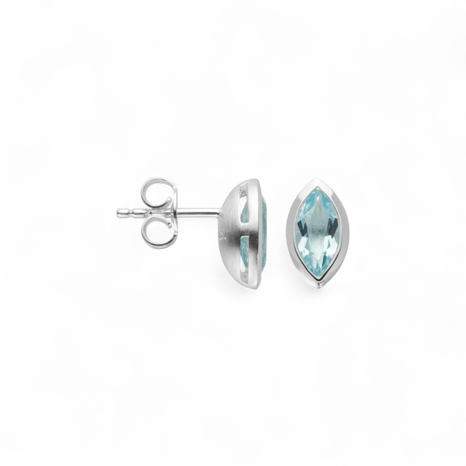 Ohrstecker Bastian Facets Of Blue Collection aus 925er Silber mit blauen Topas für Damen, 10x6mm