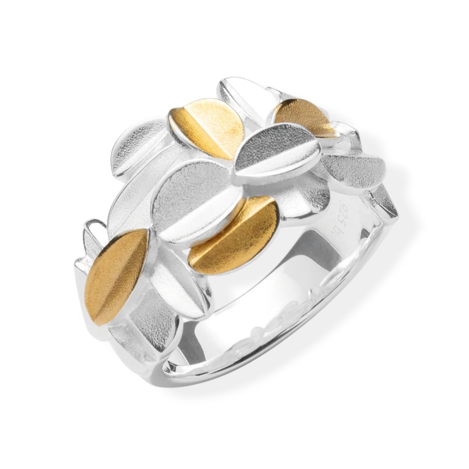 Bastian Ring Glittertind Collection Damen 925 Silber vergoldet, Größe 56, silber-goldfarben