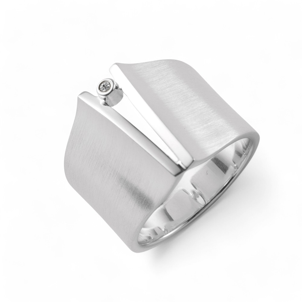 Ring Brilliant Cut-Out 925 Silber Damenring 18mm mit 1 Wesselton-Weiß Diamant, 0,02 Carat