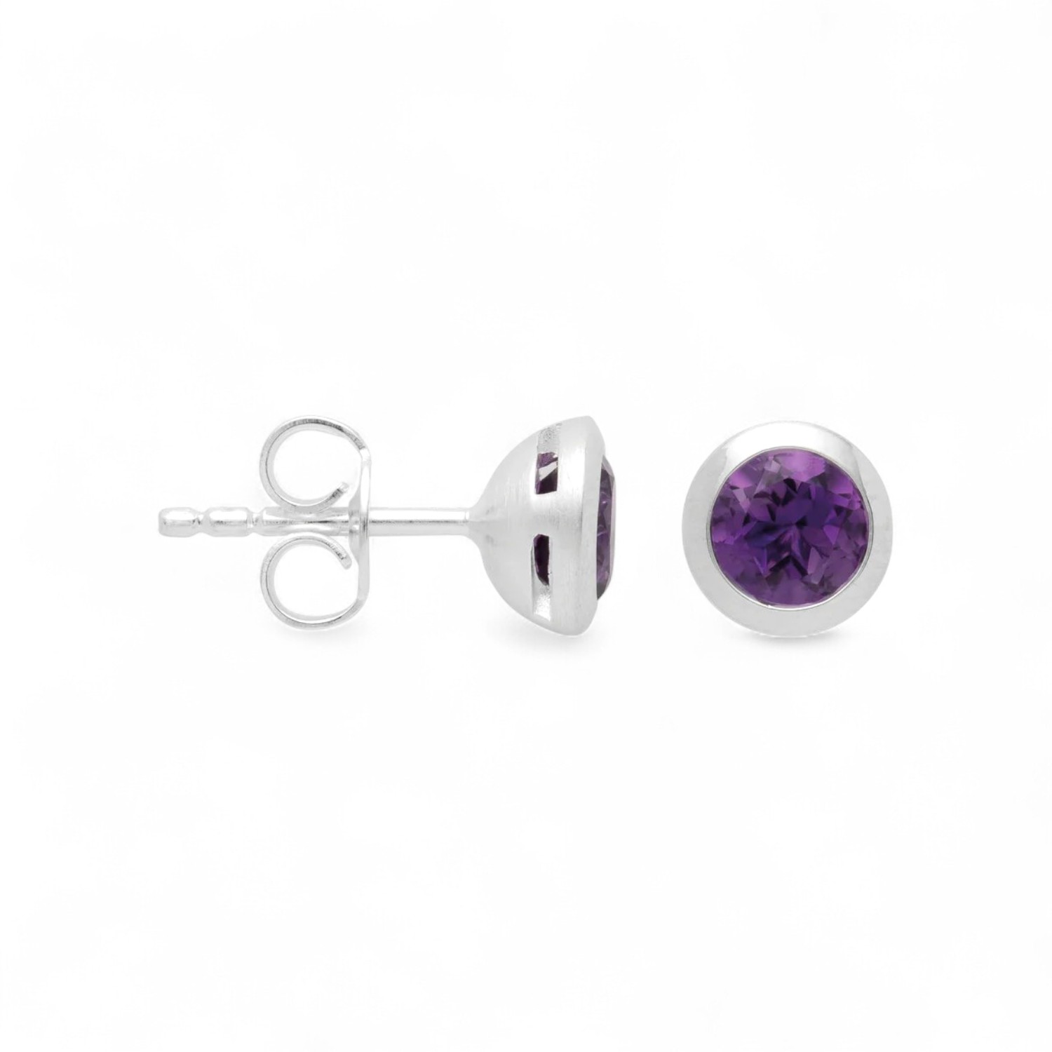 Bastian Ohrstecker Purple Glow, 925 Silber, 7mm Amethyst, Damen – Silber & Violett