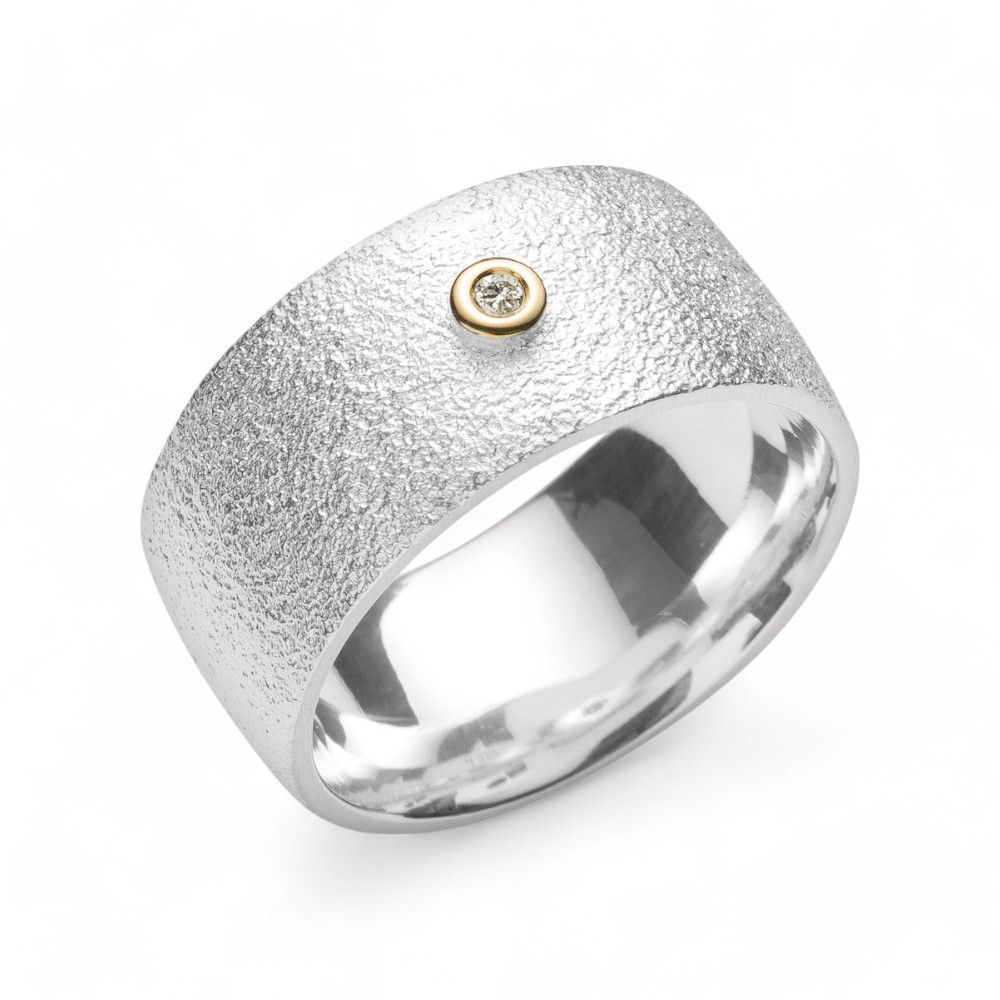 Bastian Damenring 18K goldbelötet, 925 Silber, 10mm, Brillant 0,02ct, Wesselton-Weiß, polierte Oberfläche