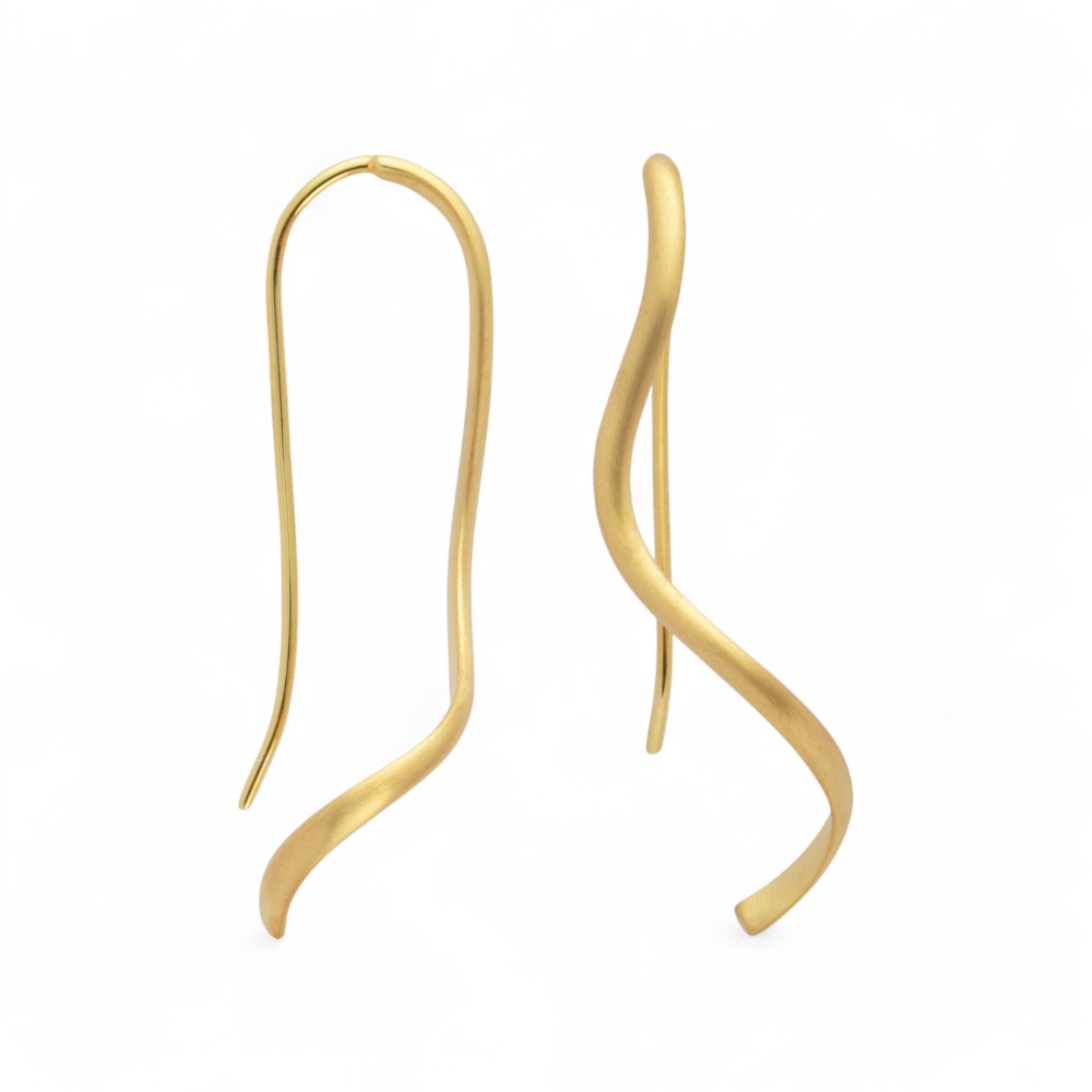 Ohrhänger Unique Twist von Bastian – goldfarbener Damen-Ohrschmuck aus 925 Silber vergoldet, 40x2mm