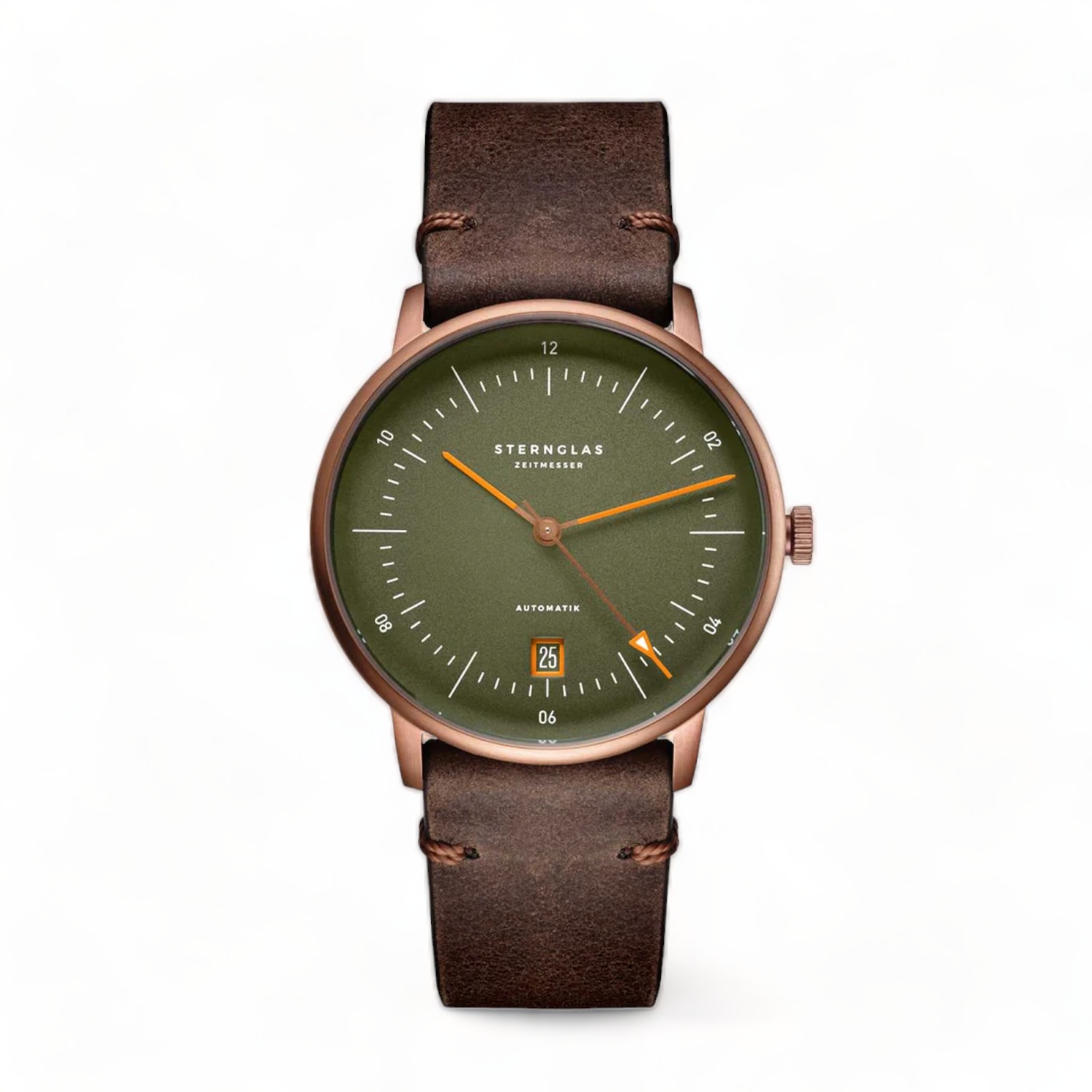 STERNGLAS Naos Edition Bronze Automatik Herrenuhr, Grün/Braun, 38mm, Lederarmband