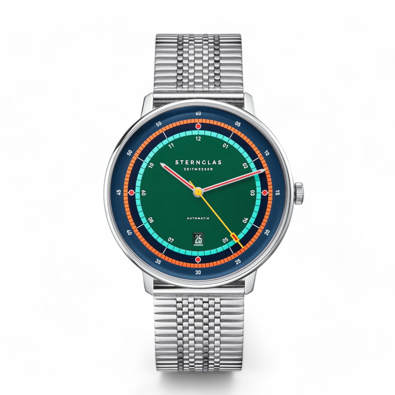 STERNGLAS Hamburg Automatik Edition Argo Herrenarmbanduhr Edelstahl 42mm bunt/silber, Safirglas, 5 Bar