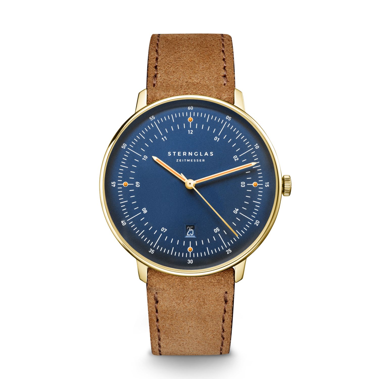STERNGLAS Hamburg Edition Marine Herrenuhr, 42mm Edelstahl, Lederarmband in Braun