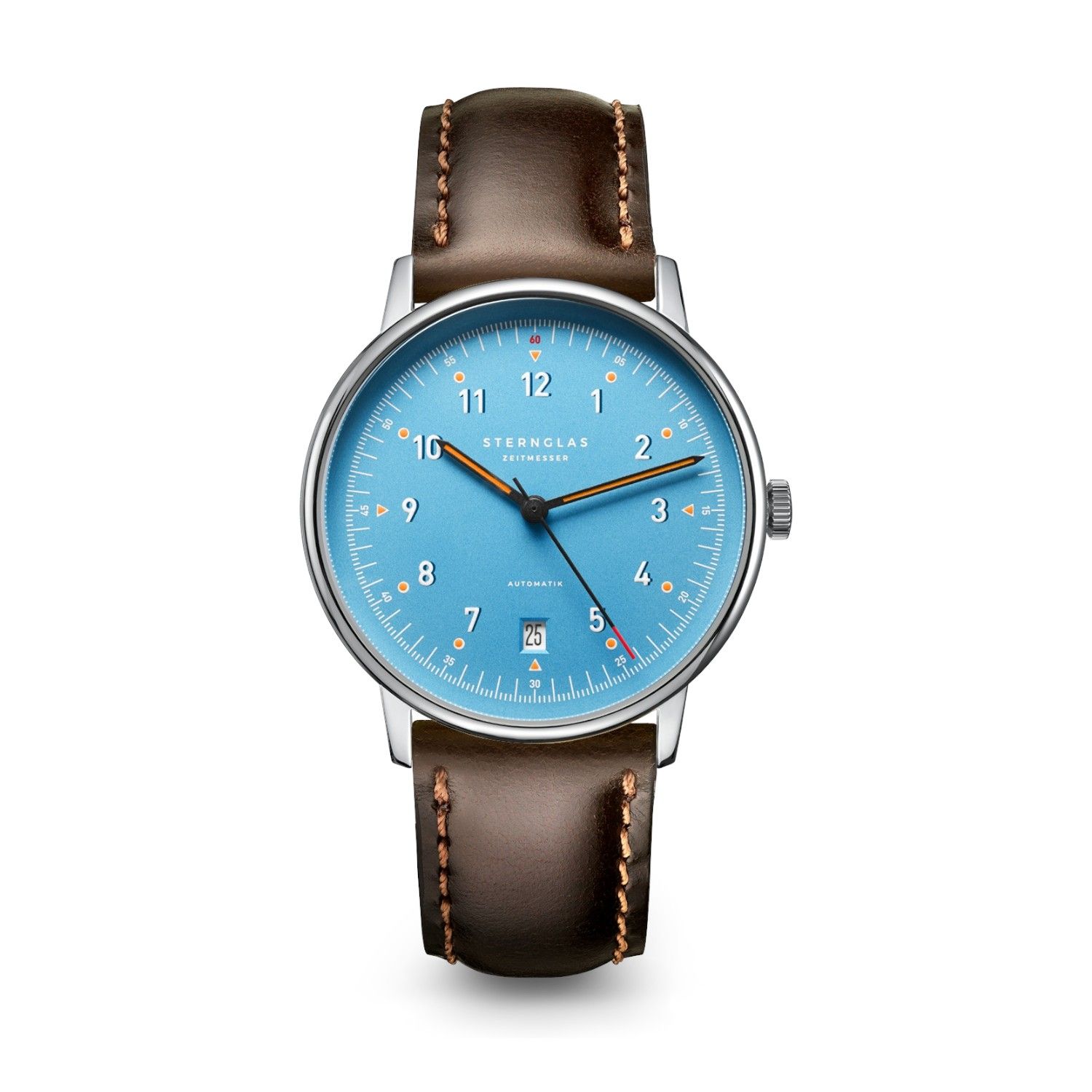 STERNGLAS Lumatik Unisex Uhr 38mm, Lederarmband blau, Edelstahl, Safirglas, Automatik