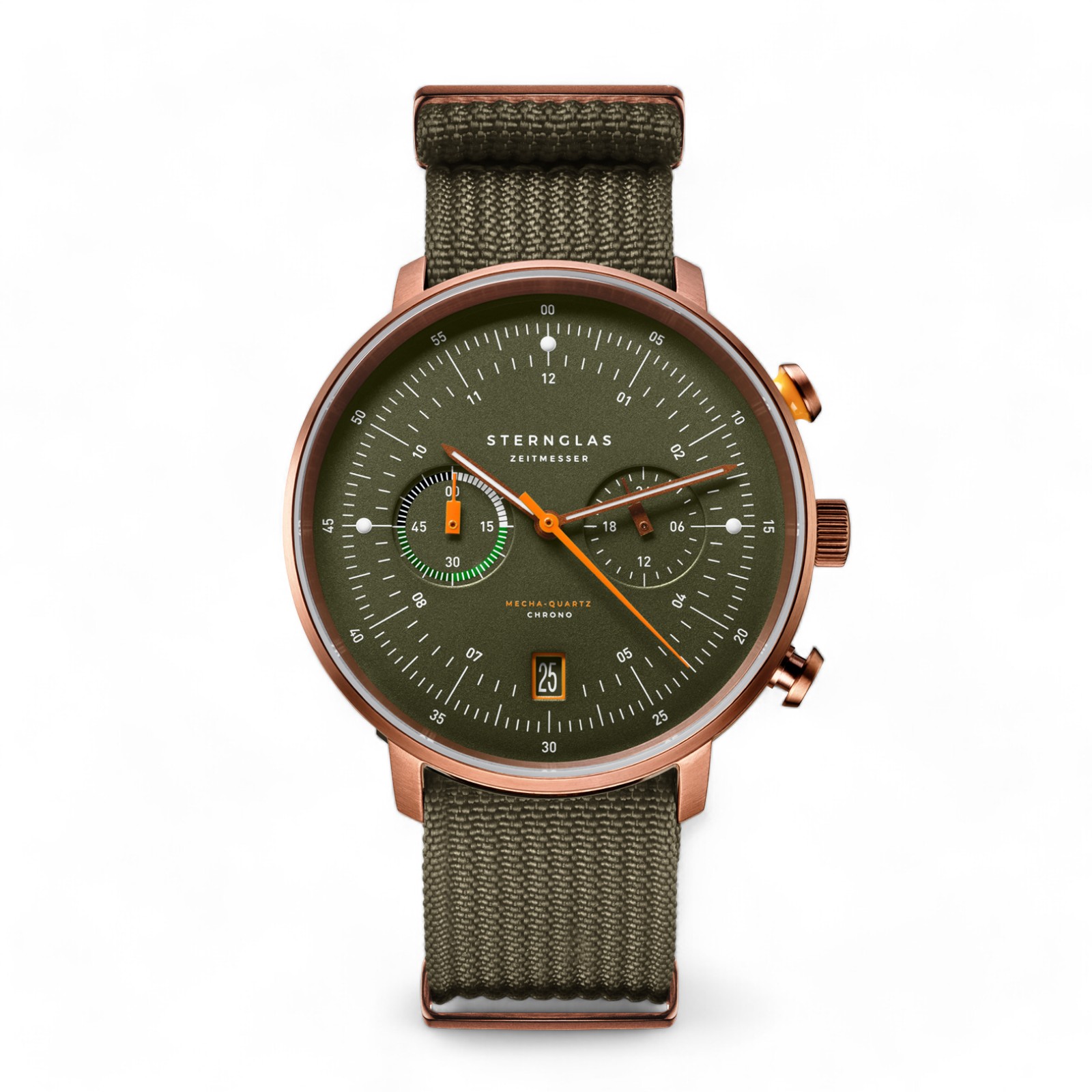 STERNGLAS Hamburg Chrono Herren-Armbanduhr dunkelgrün bronze 41mm Edelstahl Quarz-Chronograph Safirglas