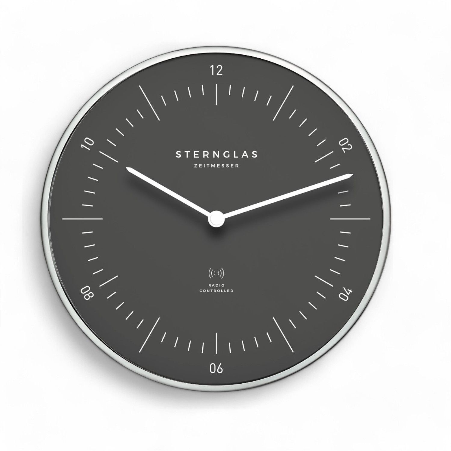 STERNGLAS Naos grau Funk-Analog Uhr für Damen, Herren & Kinder, 30cm, silberfarbenes Aluminiumgehäuse,