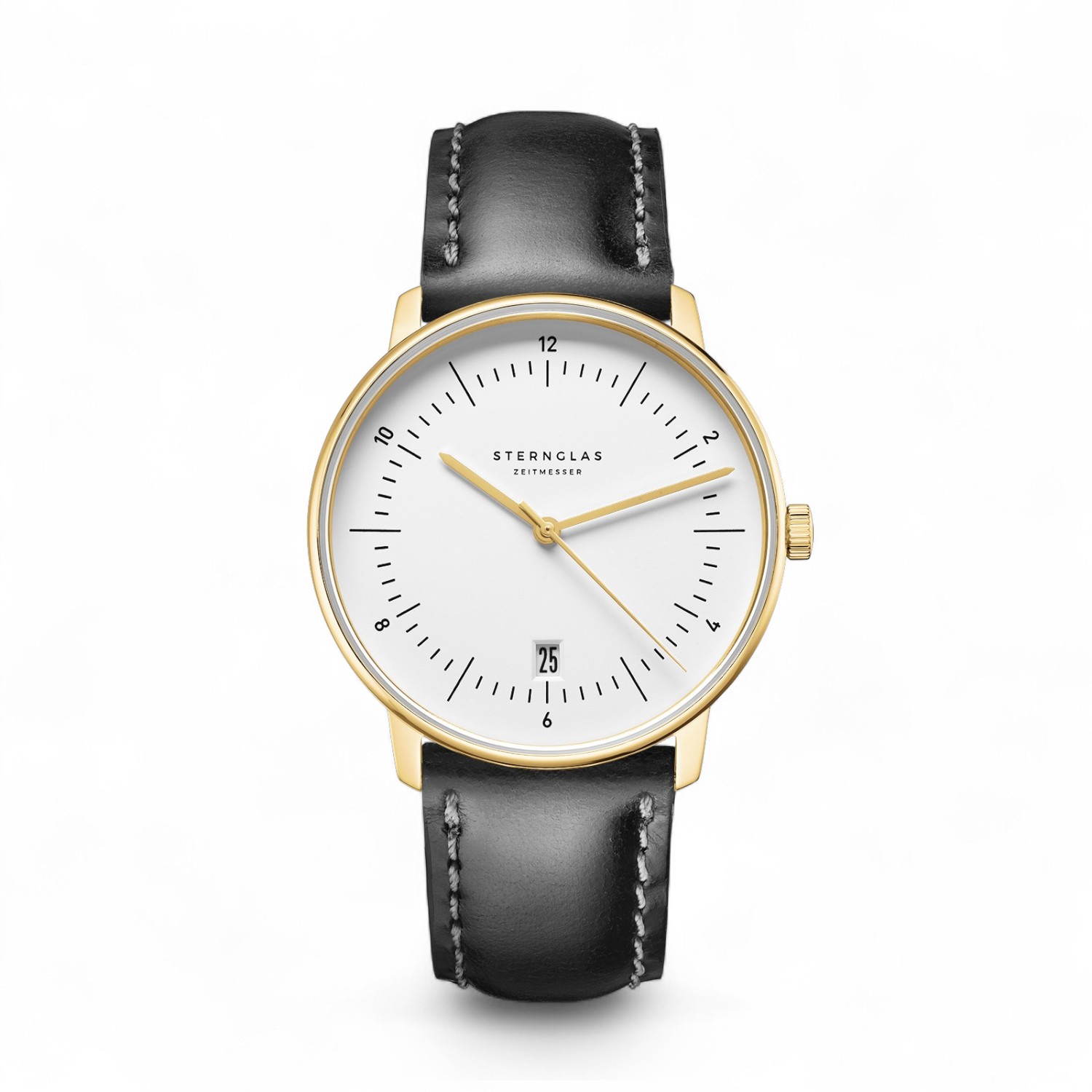 STERNGLAS Naos Edition Heritage Herren Armbanduhr 38mm Edelstahl silberfarben Leder schwarz Quarz-Analog
