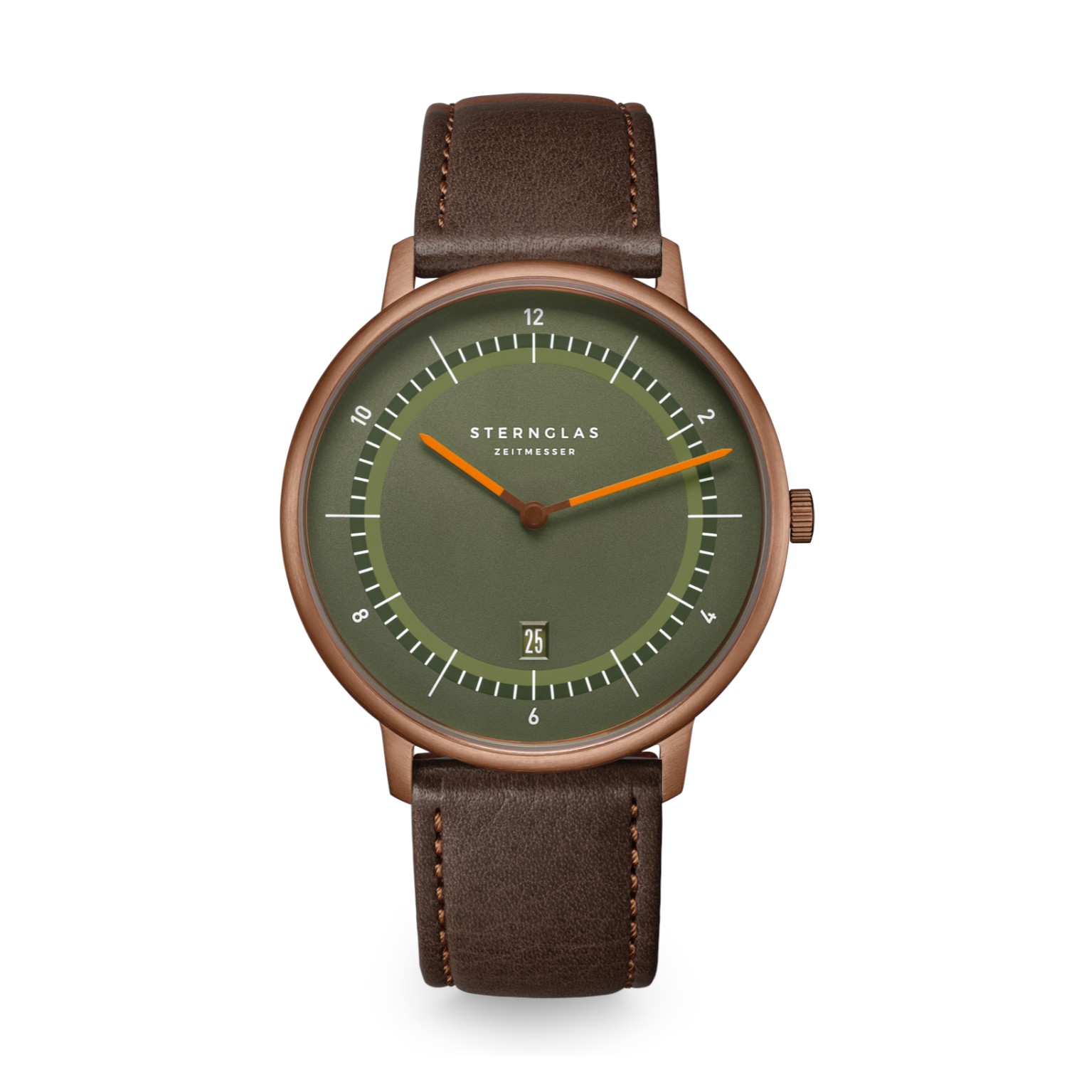 STERNGLAS Naos XL Edition 1905 Herren Armbanduhr braun-grün Leder 42mm Edelstahl Quarz-Safirglas 5 Bar