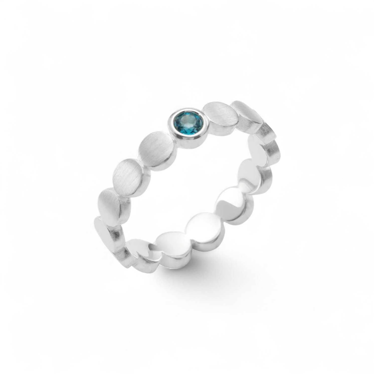 Bastian Damenring aus 925 Silber mit blauem Topas, Größe 56, 4mm - eleganter Silber Circle Ring