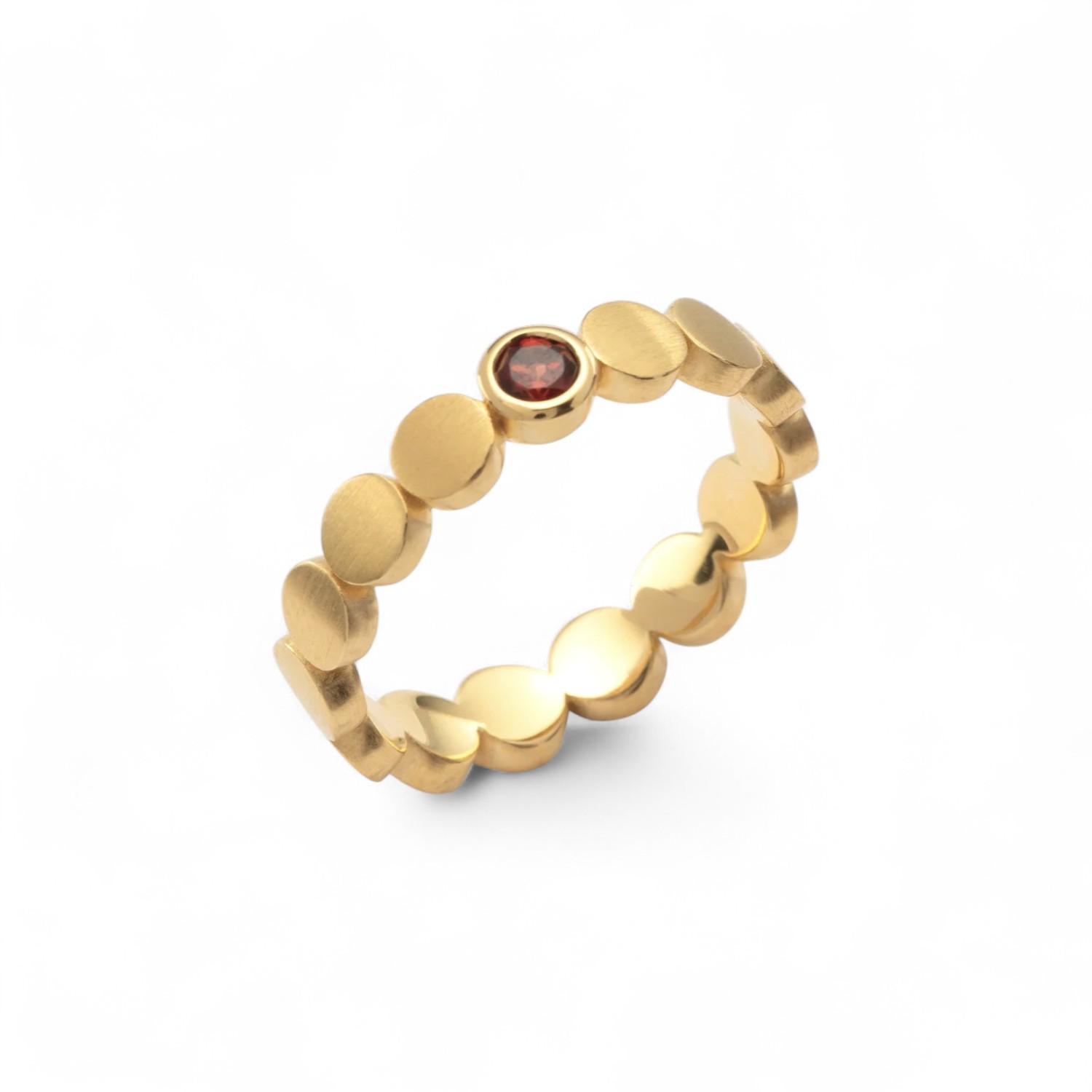 Bastian Ring Red Light für Damen, 4mm, goldfarben, 925 Silber vergoldet mit Granat, Größe 56