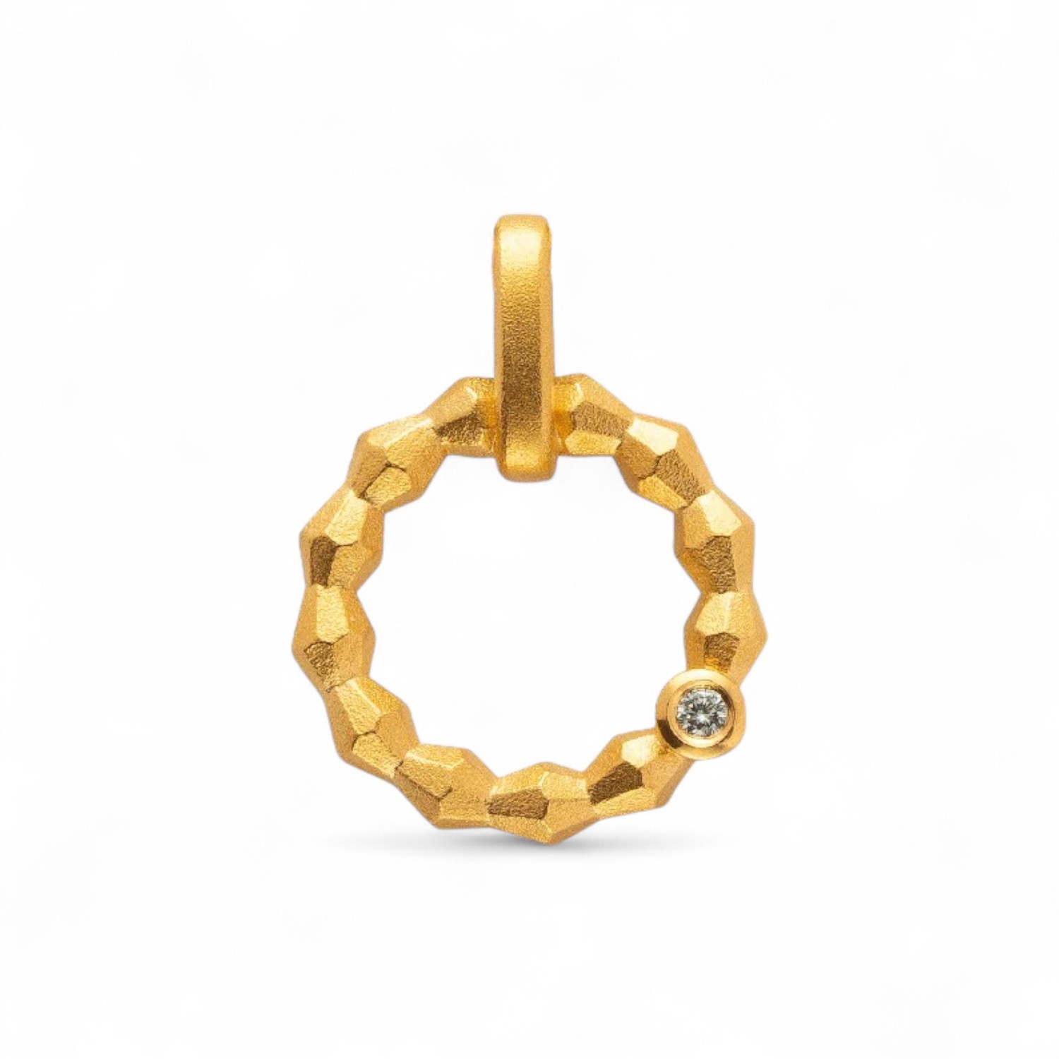 Bastian Anhänger Golden Circle Damen, Ø 13mm, vergoldetes Silber, 1 Brillant, 0,02ct, Wesselton-Weiß
