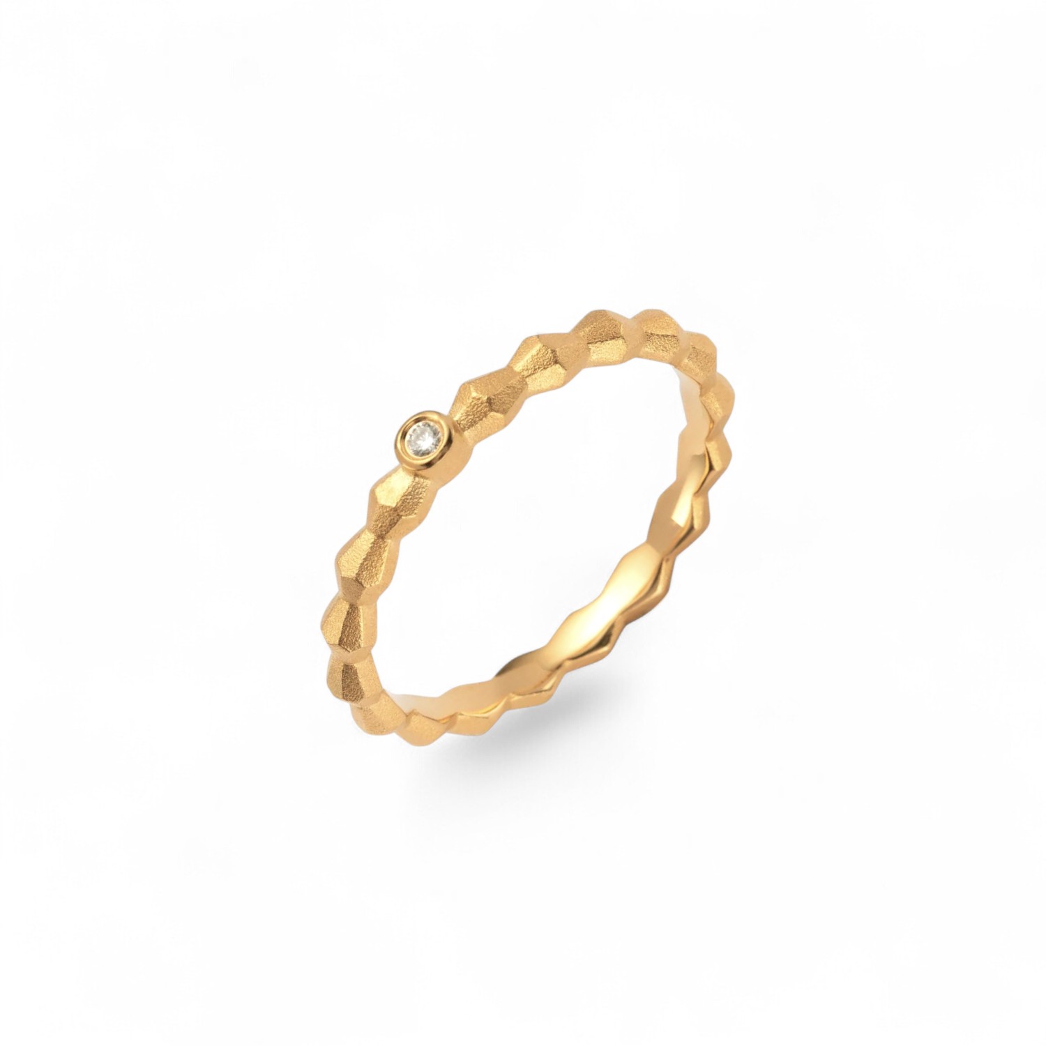 Bastian Damenring mit 0,02ct Brillant in goldfarbenem 925 Silber, Größe 56, Wesselton-Weiß, elegant und