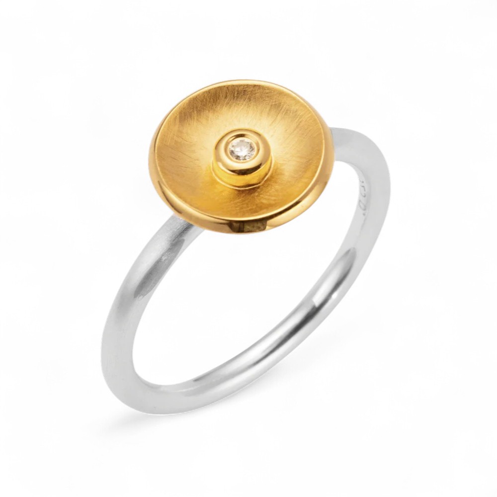 Bastian Damenring mit 0,02ct Brillant in 925 Silber, gold- und silberfarben, Ø 9mm, Wesselton-Weiß