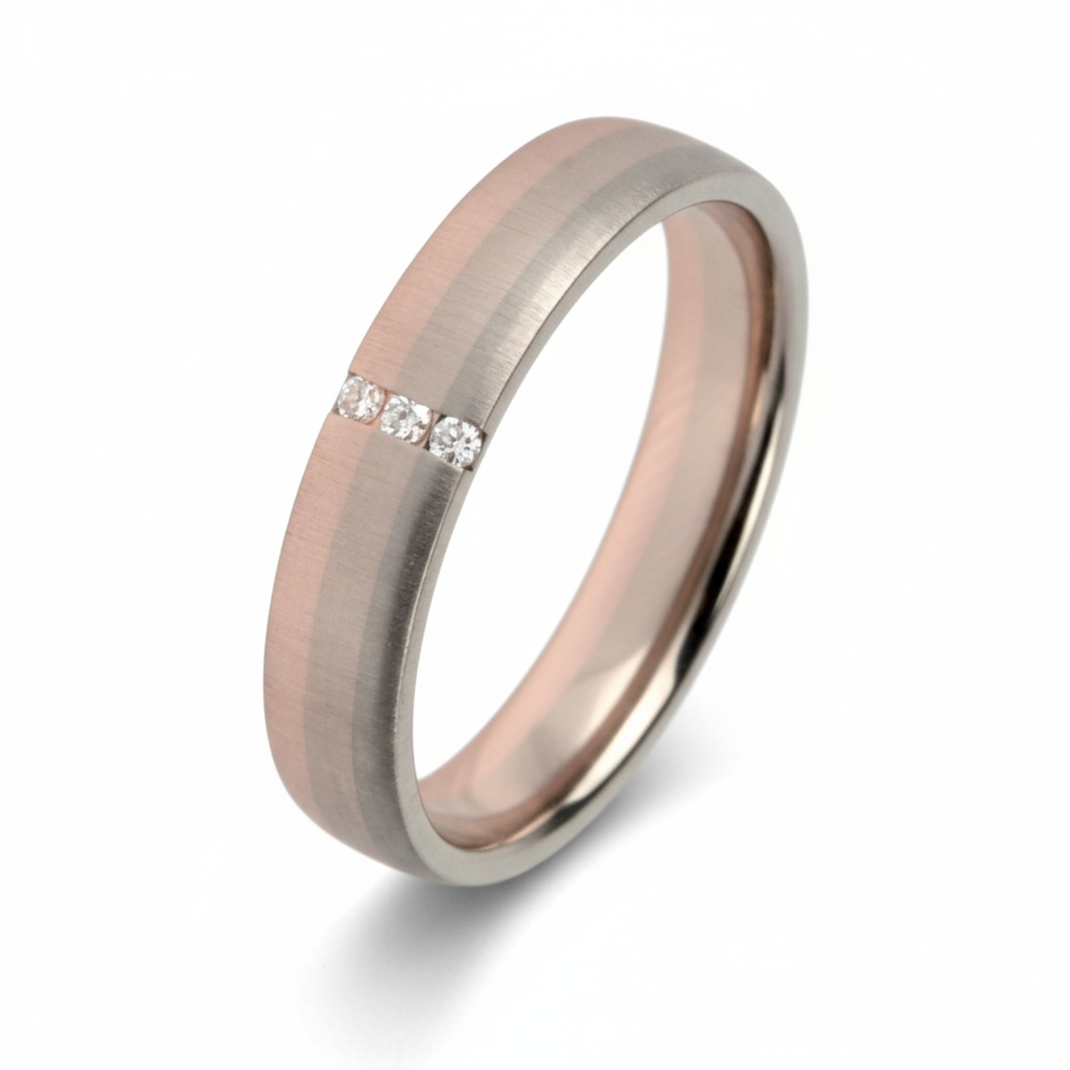 Gerstner Damen Trauring Ring Mondlicht mit 3 Brillanten in Silber und Roségold, 0,024 ct, Größe 4
