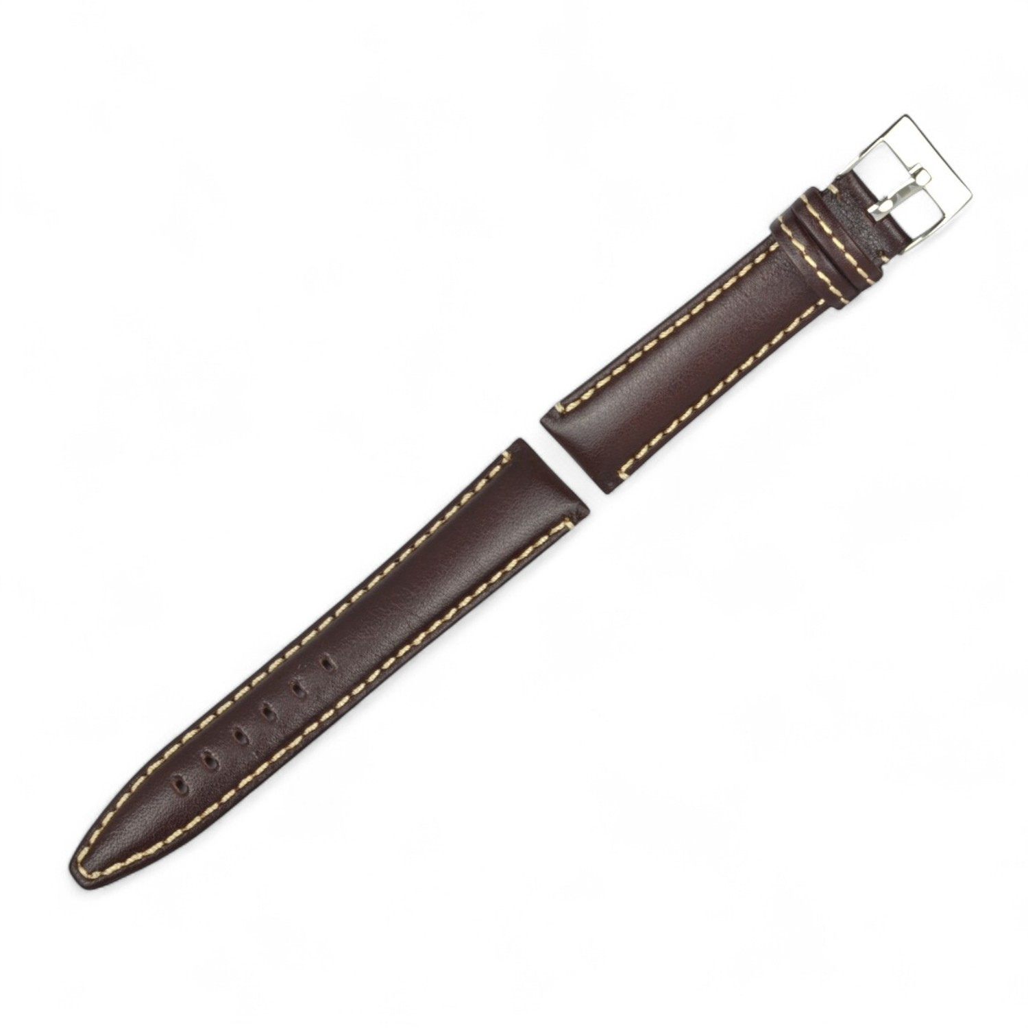 Schmidt Torino Uhrenarmband aus braunem Leder für Herren und Damen, 20mm breit, mit heller Naht und silberner