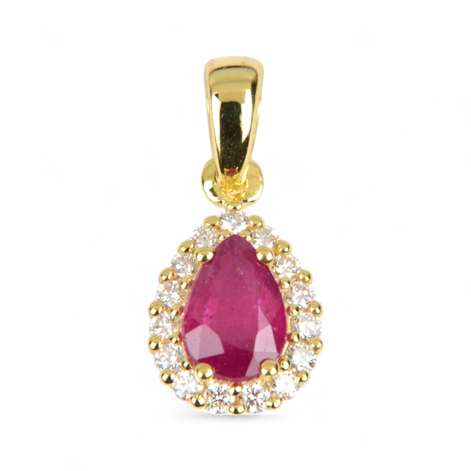 Schmidt Damen Anhänger aus 585 Gold mit Rubintropfen und 16 Brillanten, ca. 8x17,5mm, rot-goldfarben