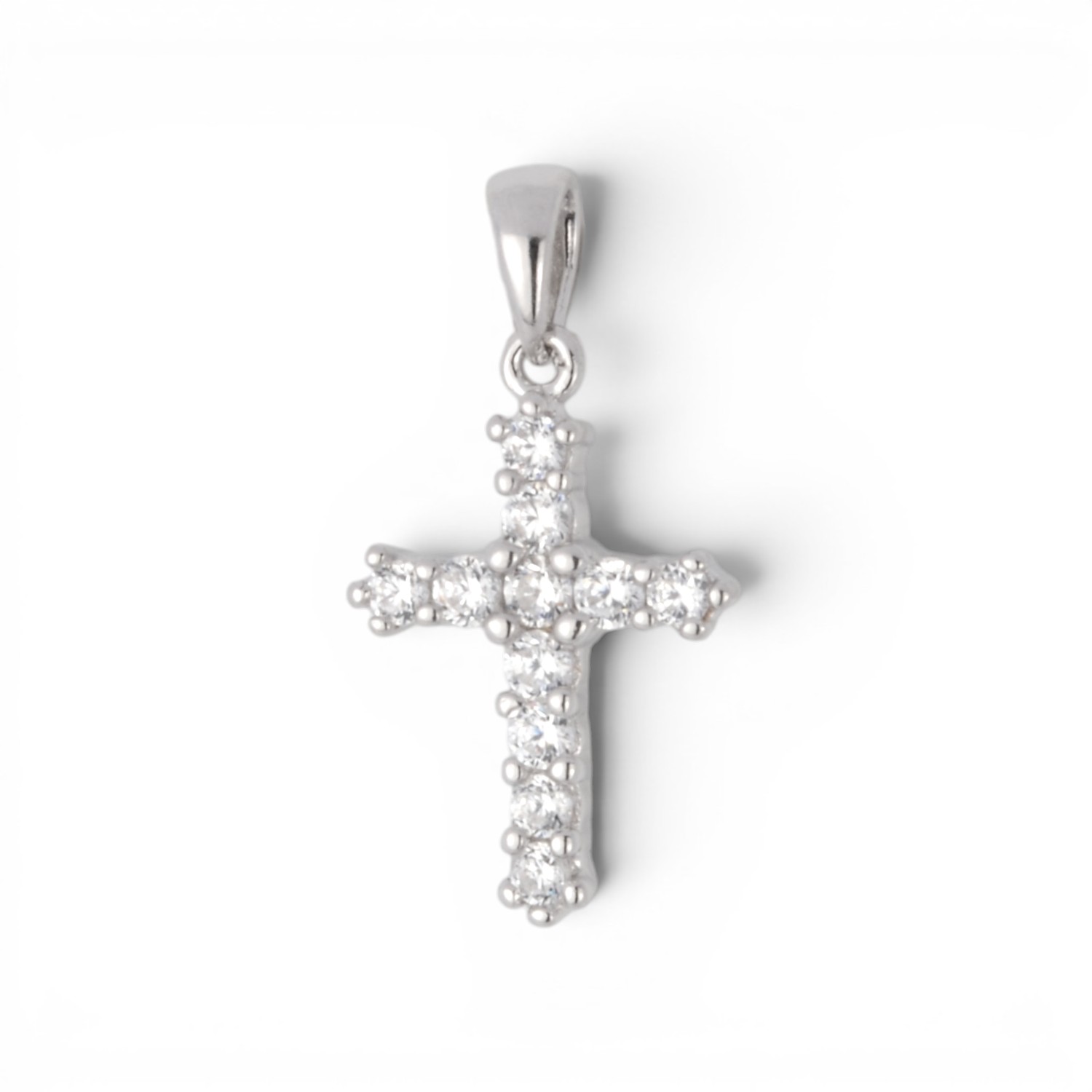 Schmidt Kreuz Anhänger aus 925 Silber mit Zirkonia für Damen und Kinder, 15,9x10,8mm, silberfarben